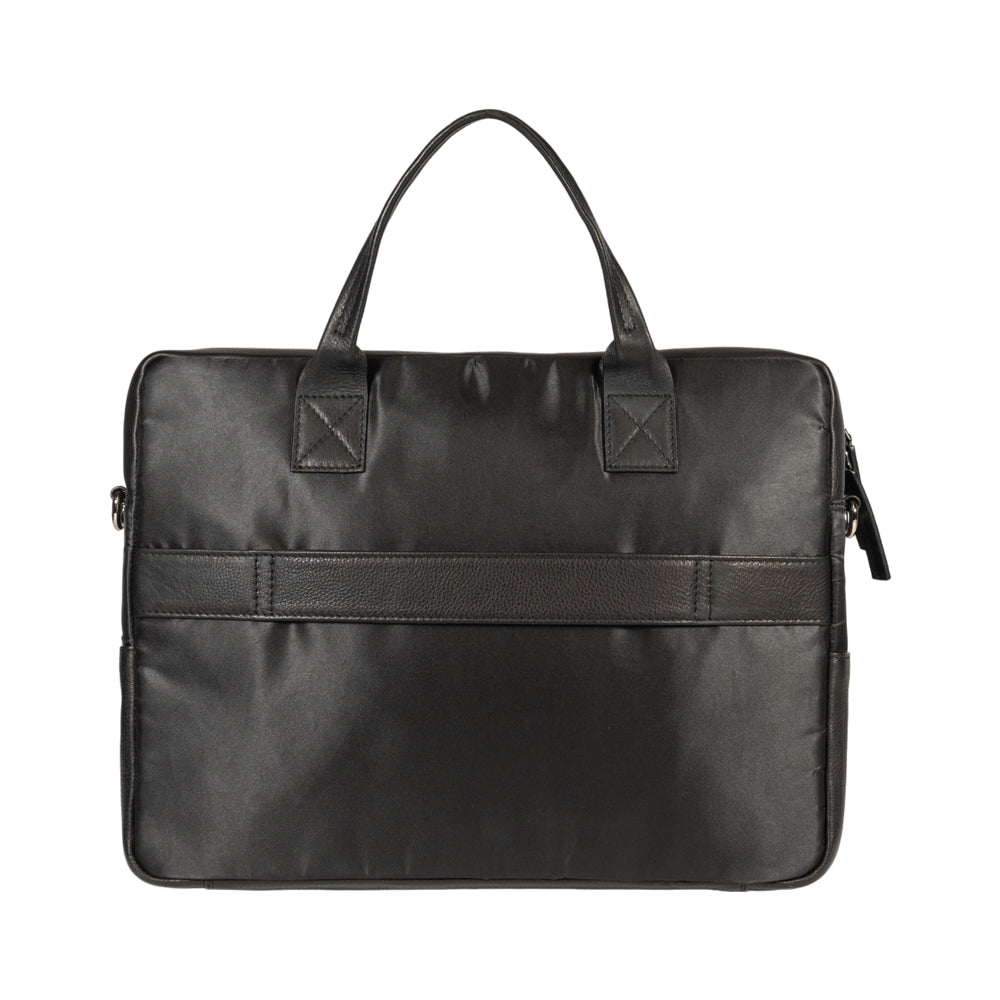 Italienische Aktentasche Leder schwarz, Business Tasche Herren aus Nylon und Echtleder, elegante Laptop Tasche Made in Italy mit Schulterriemen