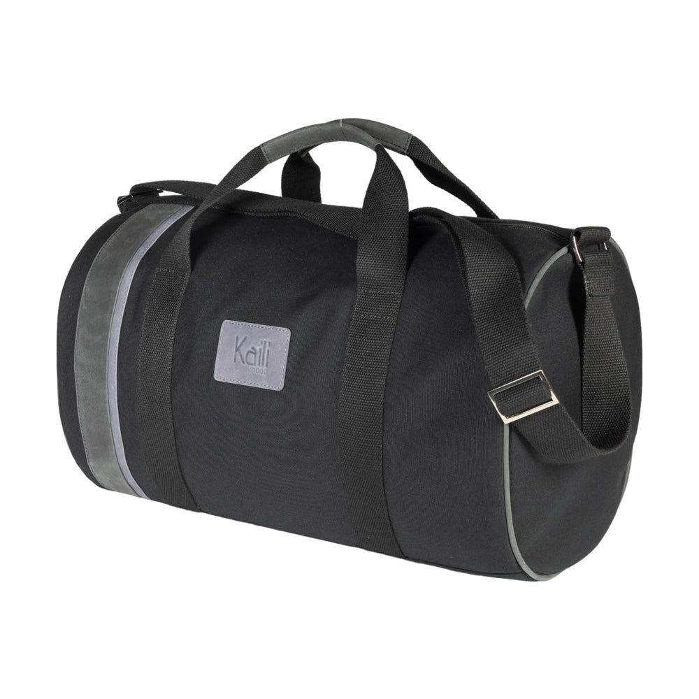 Italienische Reisetasche Leder Canvas Schwarz – Vorderansicht, handgefertigt in Italien, Weekender Unisex