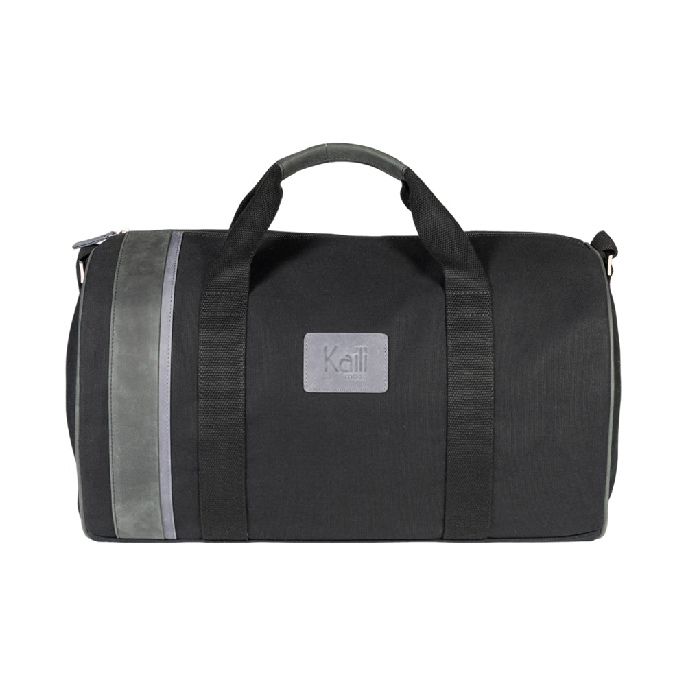 Italienische Reisetasche Leder Canvas Schwarz – Vorderansicht, handgefertigt in Italien, Weekender Unisex