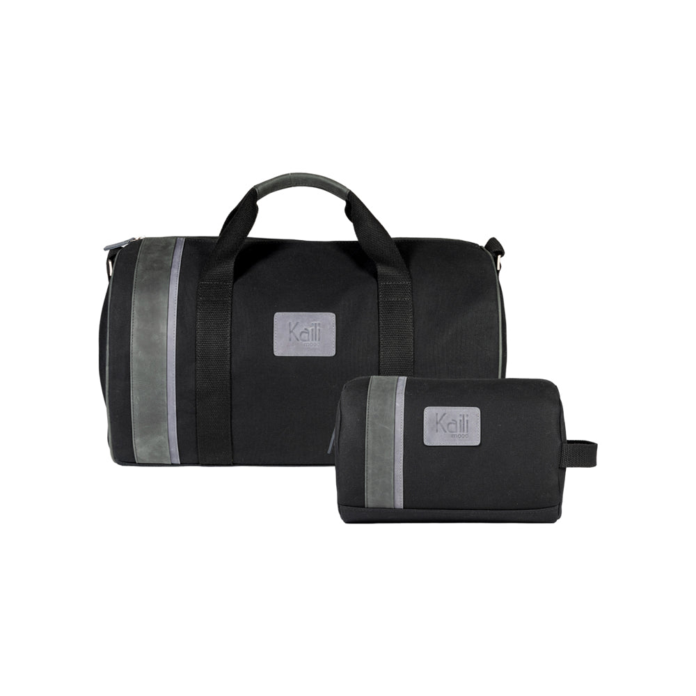 Weekender Tasche Herren Damen Leder Canvas Schwarz – mit verstellbarem Schulterriemen, Made in Italy