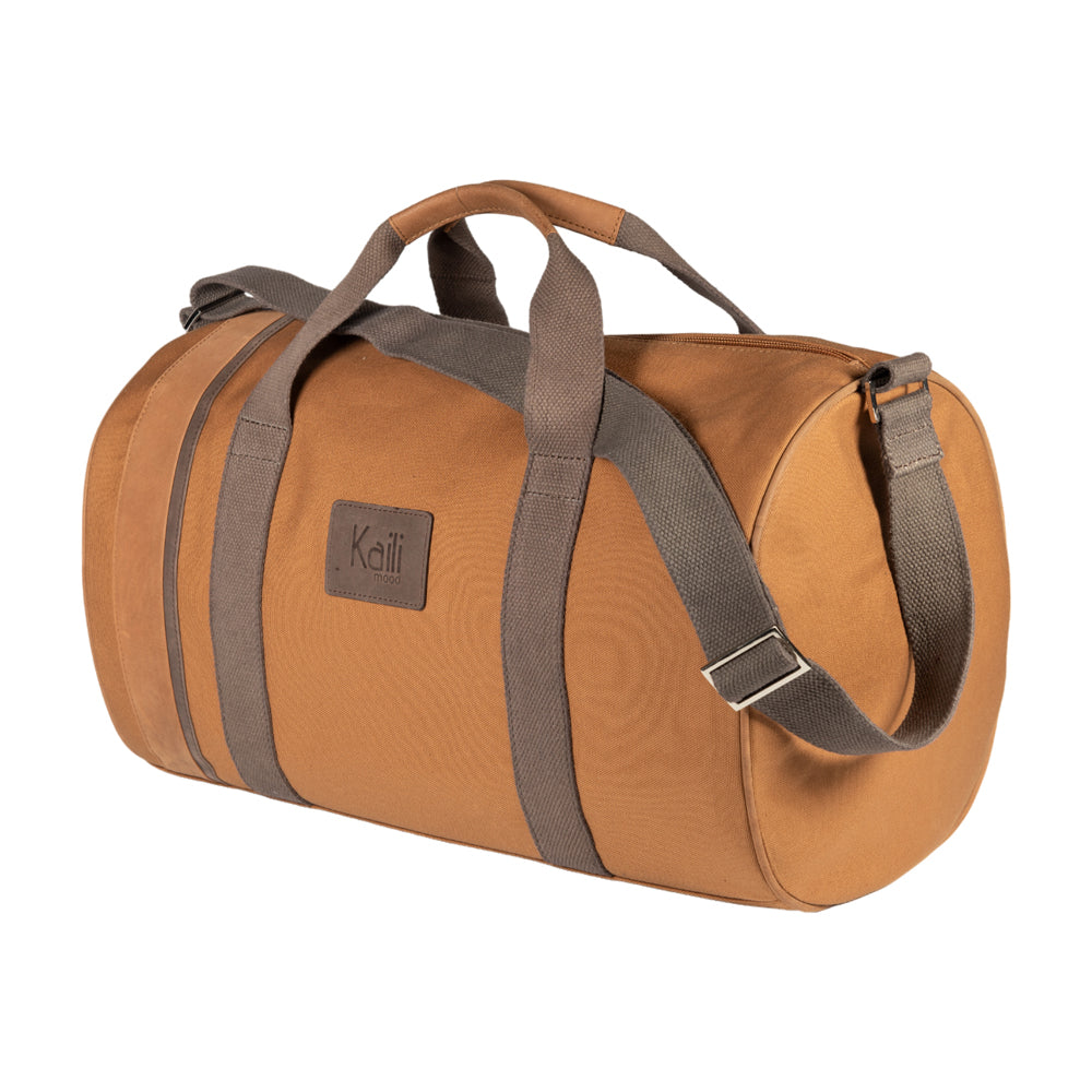 Italienische Reisetasche Leder Herren, Weekender Tasche aus Canvas und Echtleder, braune Duffel Bag 45x25x28 cm mit Schulterriemen