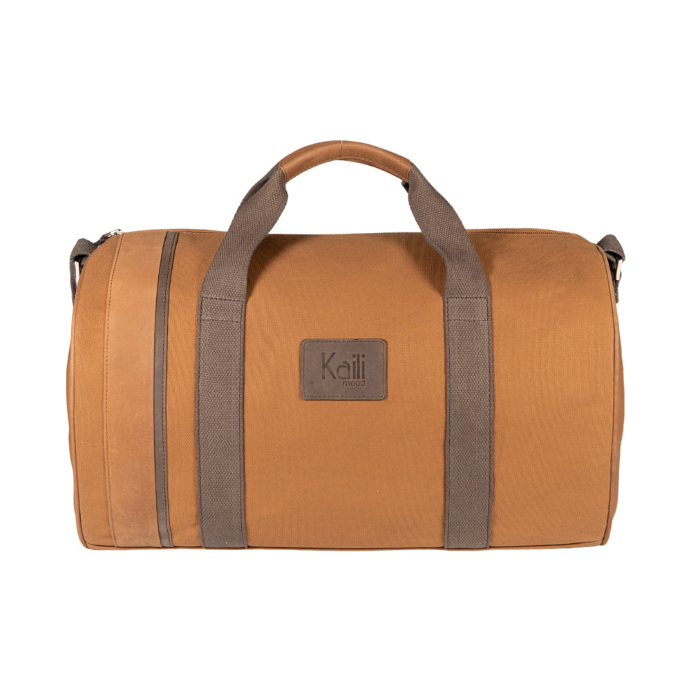 Italienische Reisetasche Leder Herren, Weekender Tasche aus Canvas und Echtleder, braune Duffel Bag 45x25x28 cm mit Schulterriemen