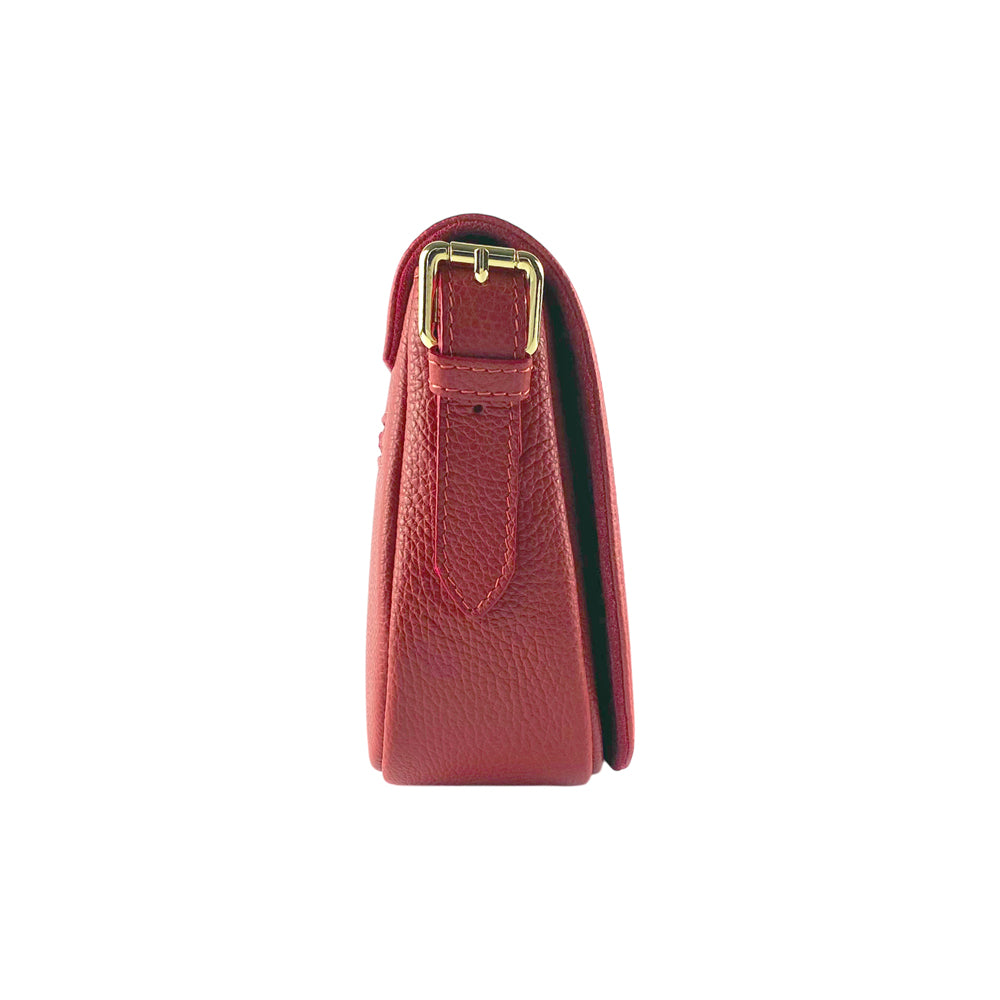 Damen Tasche Leder Rot mit abnehmbarer Schulterriemen und glänzenden goldfarbenen Schnallen