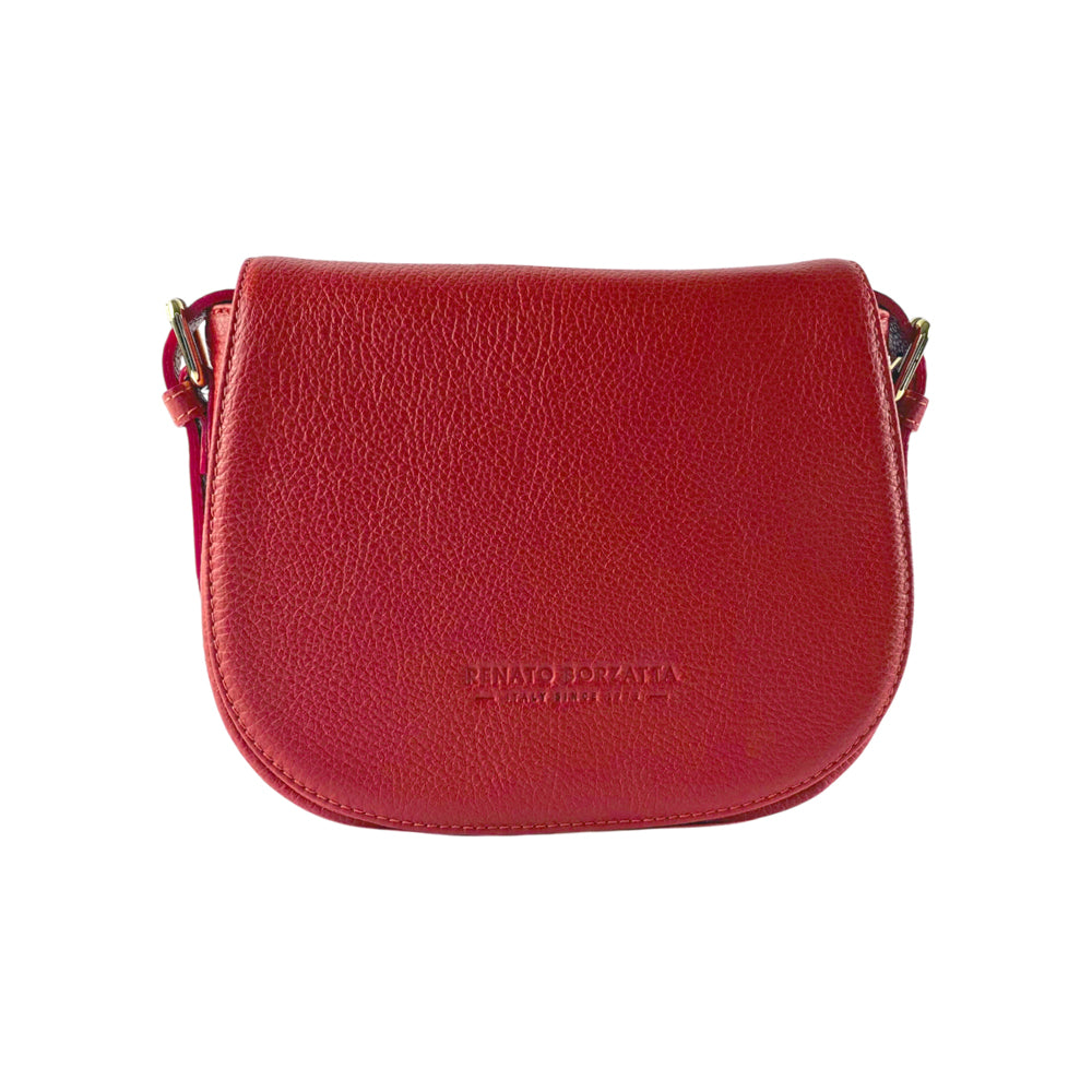 Damen Tasche Leder Rot mit abnehmbarer Schulterriemen und glänzenden goldfarbenen Schnallen