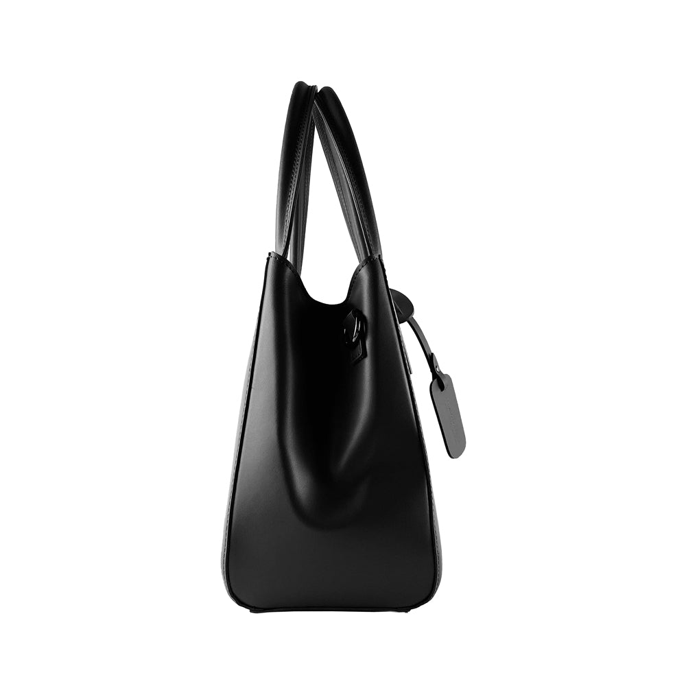 Italienische Damen Handtasche aus schwarzem Leder – elegante Henkeltasche, handgefertigt in Italien mit abnehmbarem Schulterriemen.