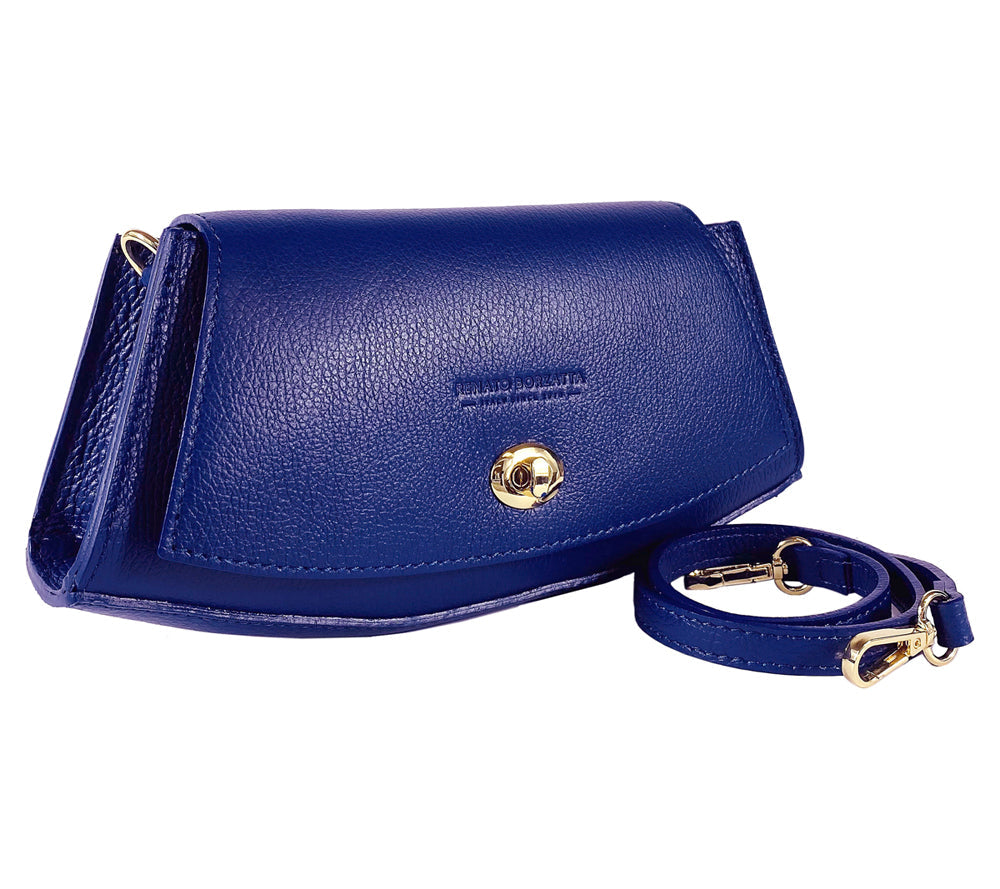 Italienische Damen Schultertasche Leder Blau – elegante Handtasche aus Echtleder, Made in Italy