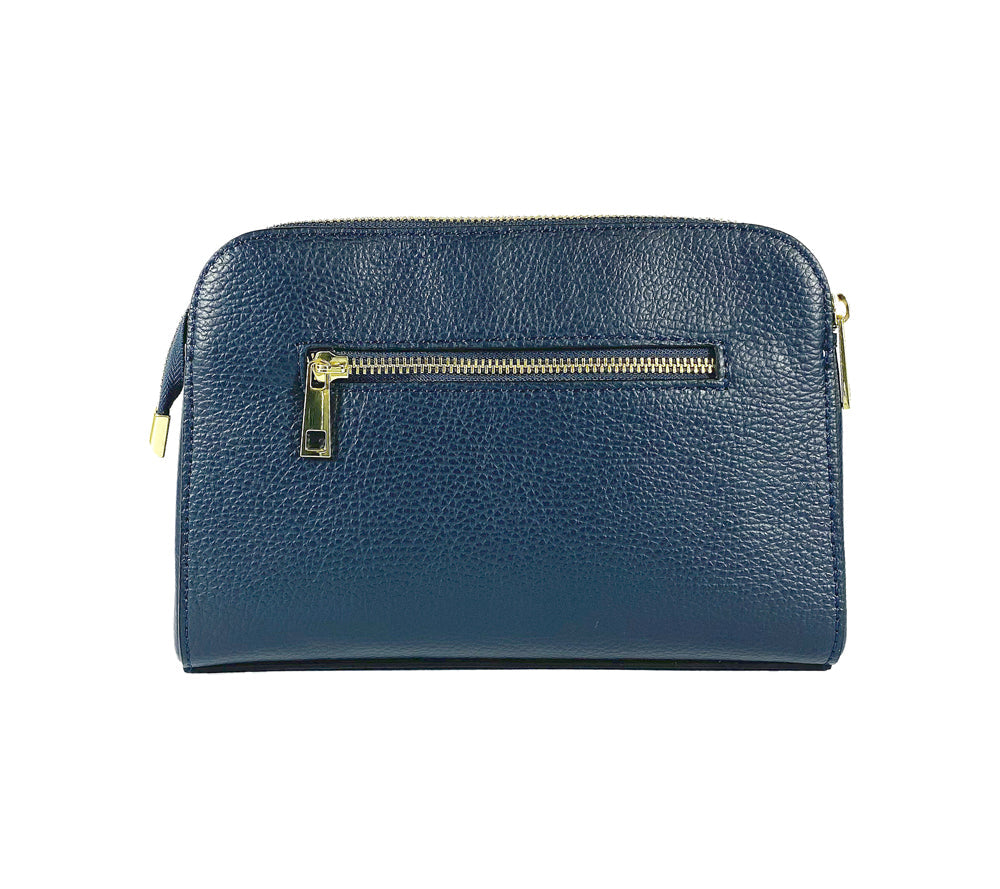 Italienische Damen Umhängetasche aus blauem Echtleder mit goldenen Details – Made in Italy, elegante Handtasche für Alltag und Abend