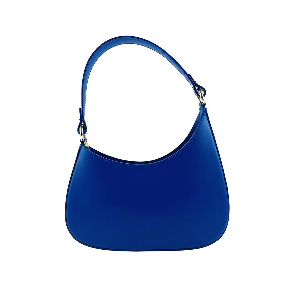RItalienische Damen Schultertasche Leder Blau Royal – handgemacht in Italien, elegante Ledertasche mit Gold Details
