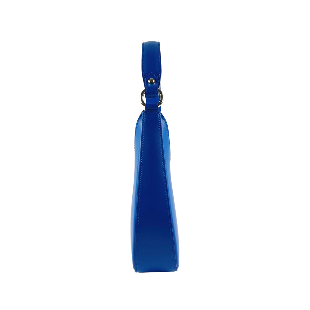 Italienische Damen Schultertasche Leder Blau Royal – handgemacht in Italien, elegante Ledertasche mit Gold Details