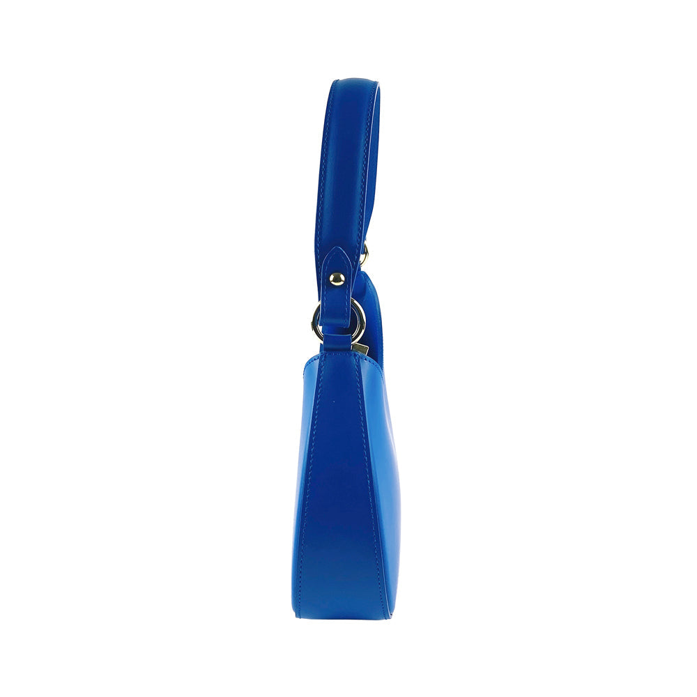 Italienische Damen Schultertasche Leder Blau Royal – handgemacht in Italien, elegante Ledertasche mit Gold Details