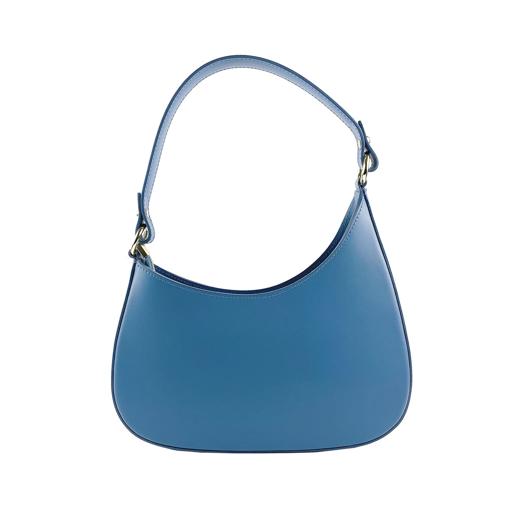 Italienische Damen Handtasche aus echtem Leder in Avio Blau mit Schulterriemen – Made in Italy