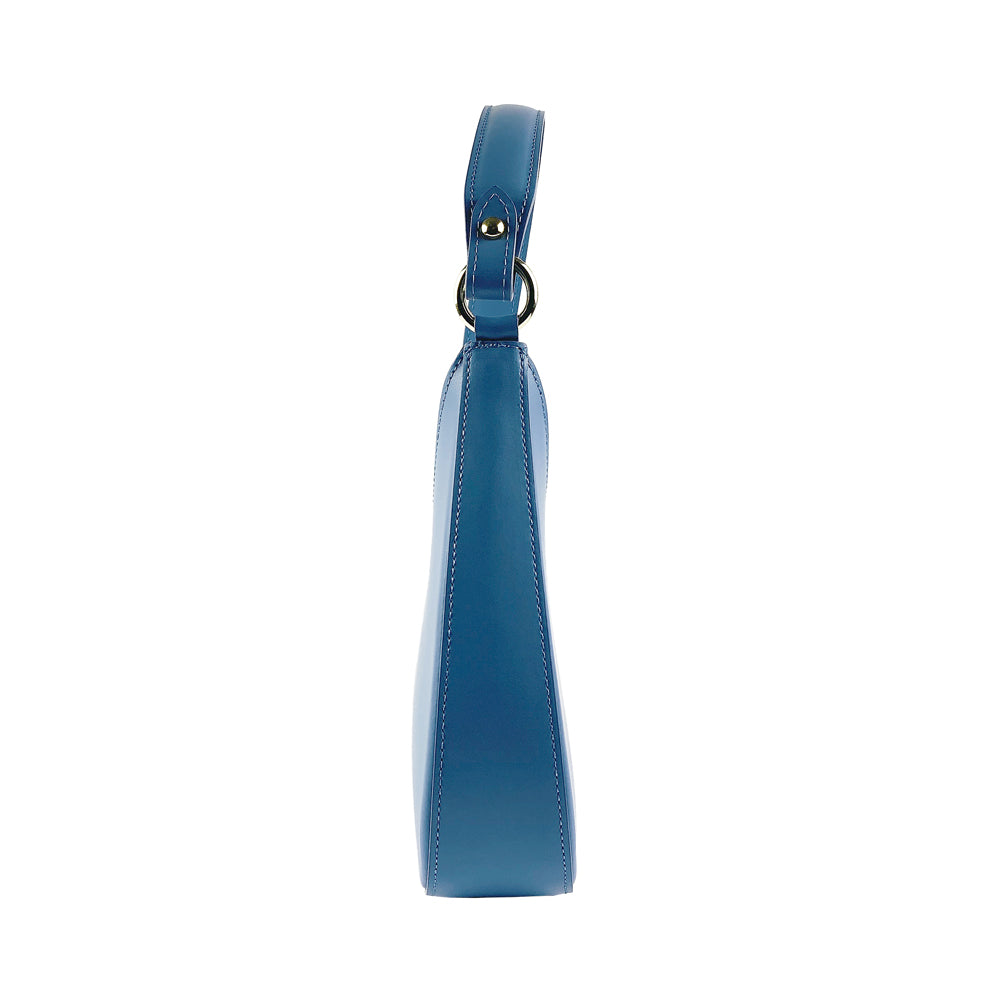 Italienische Damen Handtasche aus echtem Leder in Avio Blau mit Schulterriemen – Made in Italy