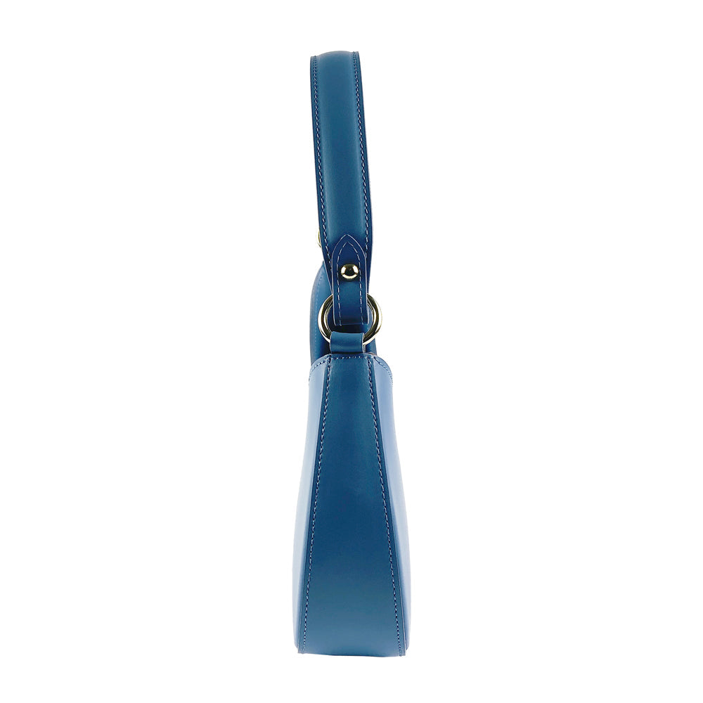 Italienische Damen Handtasche aus echtem Leder in Avio Blau mit Schulterriemen – Made in Italy