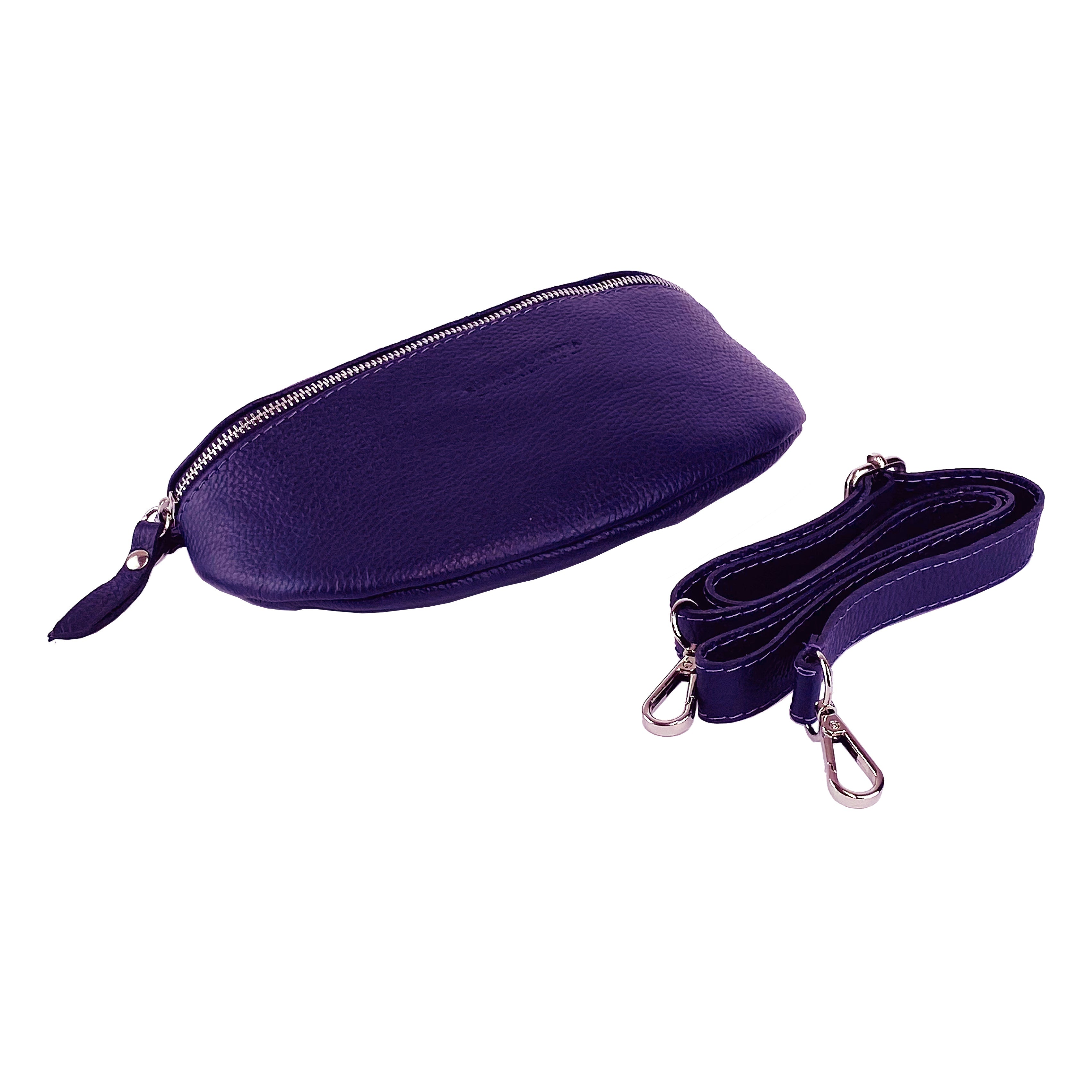Italienische Leder Bauchtasche Damen violett, Echtleder Gürteltasche mit abnehmbarem Schulterriemen, handgefertigte Umhängetasche Made in Italy