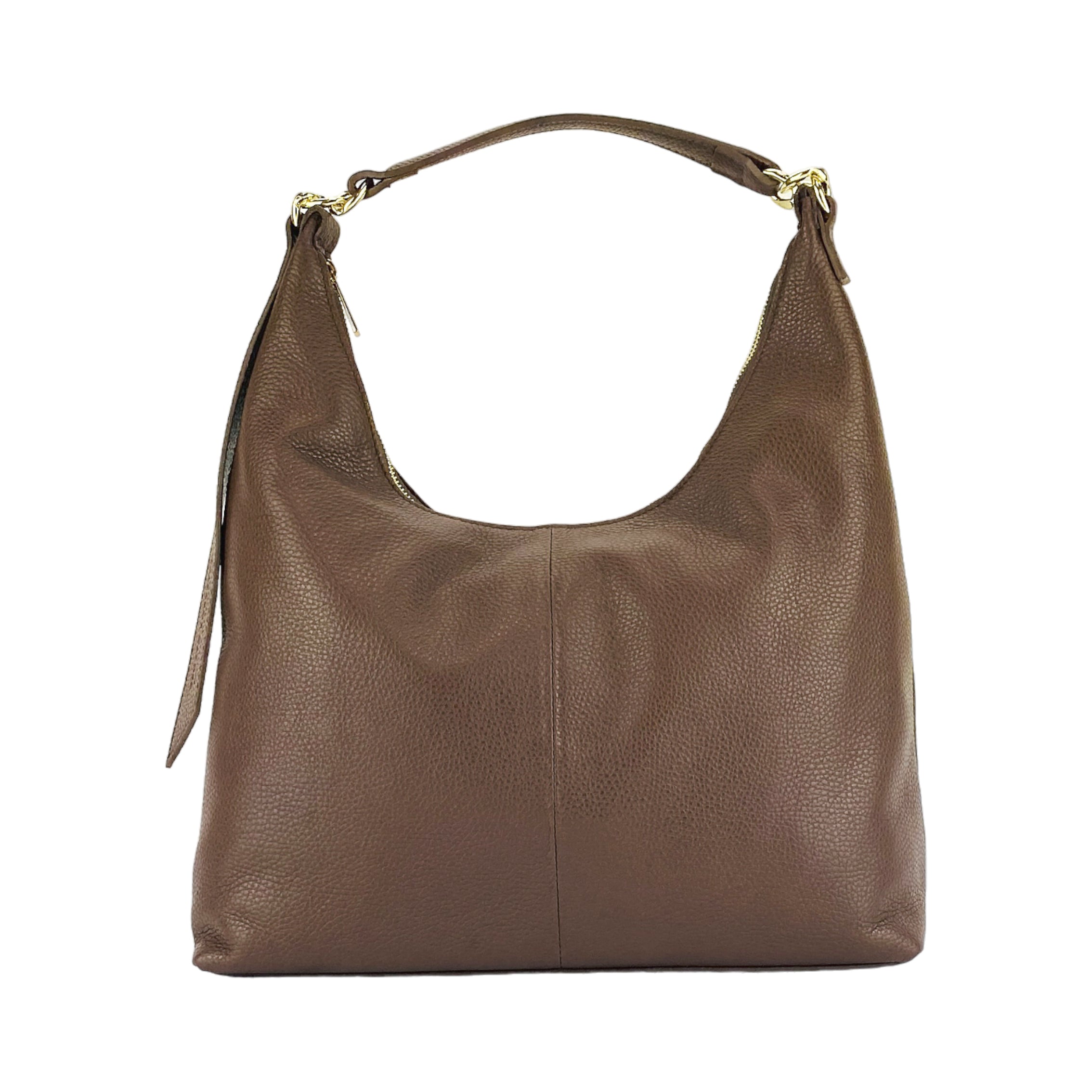 Weiche Damen Schultertasche aus echtem italienischem Leder in Schokoladenbraun – Renato Borzatta Design, mit abnehmbarem Schulterriemen und goldfarbenen Metallaccessoires, elegant und zeitlos"