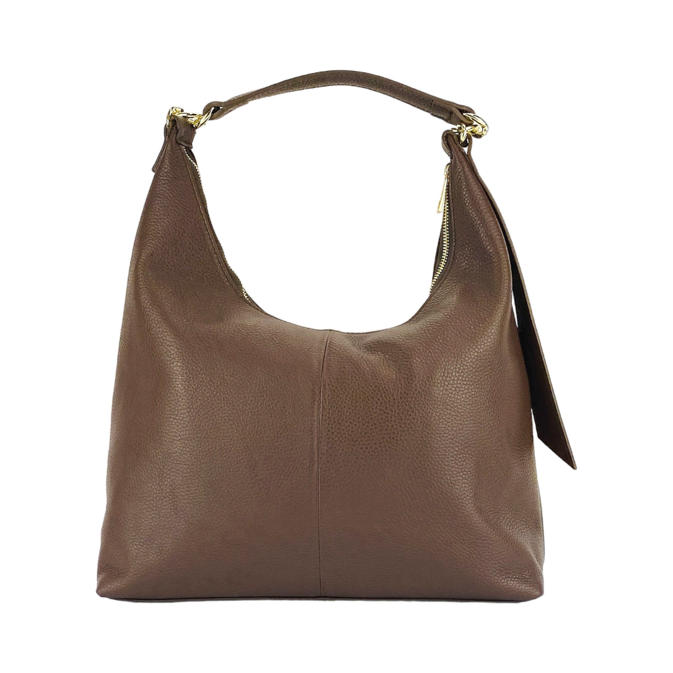 Weiche Damen Schultertasche aus echtem italienischem Leder in Schokoladenbraun – Renato Borzatta Design, mit abnehmbarem Schulterriemen und goldfarbenen Metallaccessoires, elegant und zeitlos"