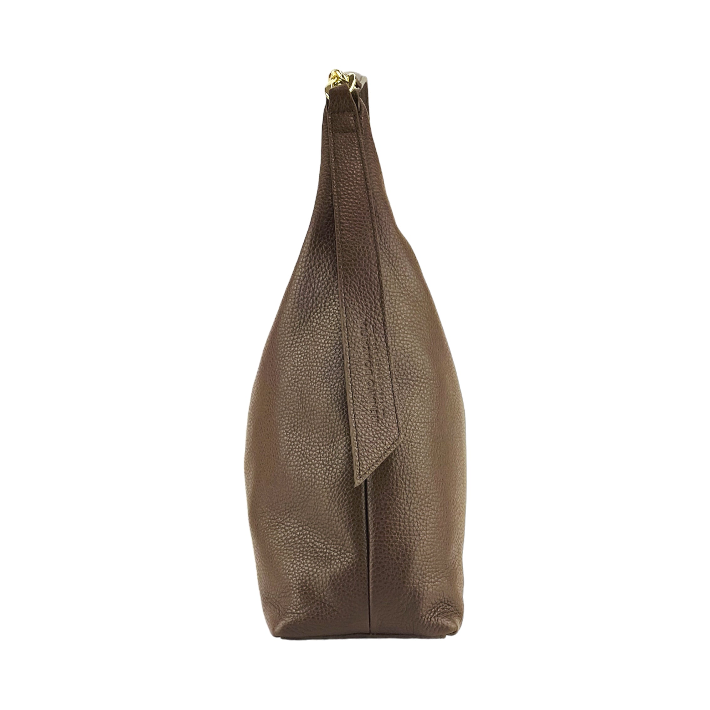 Weiche Damen Schultertasche aus echtem italienischem Leder in Schokoladenbraun – Renato Borzatta Design, mit abnehmbarem Schulterriemen und goldfarbenen Metallaccessoires, elegant und zeitlos"