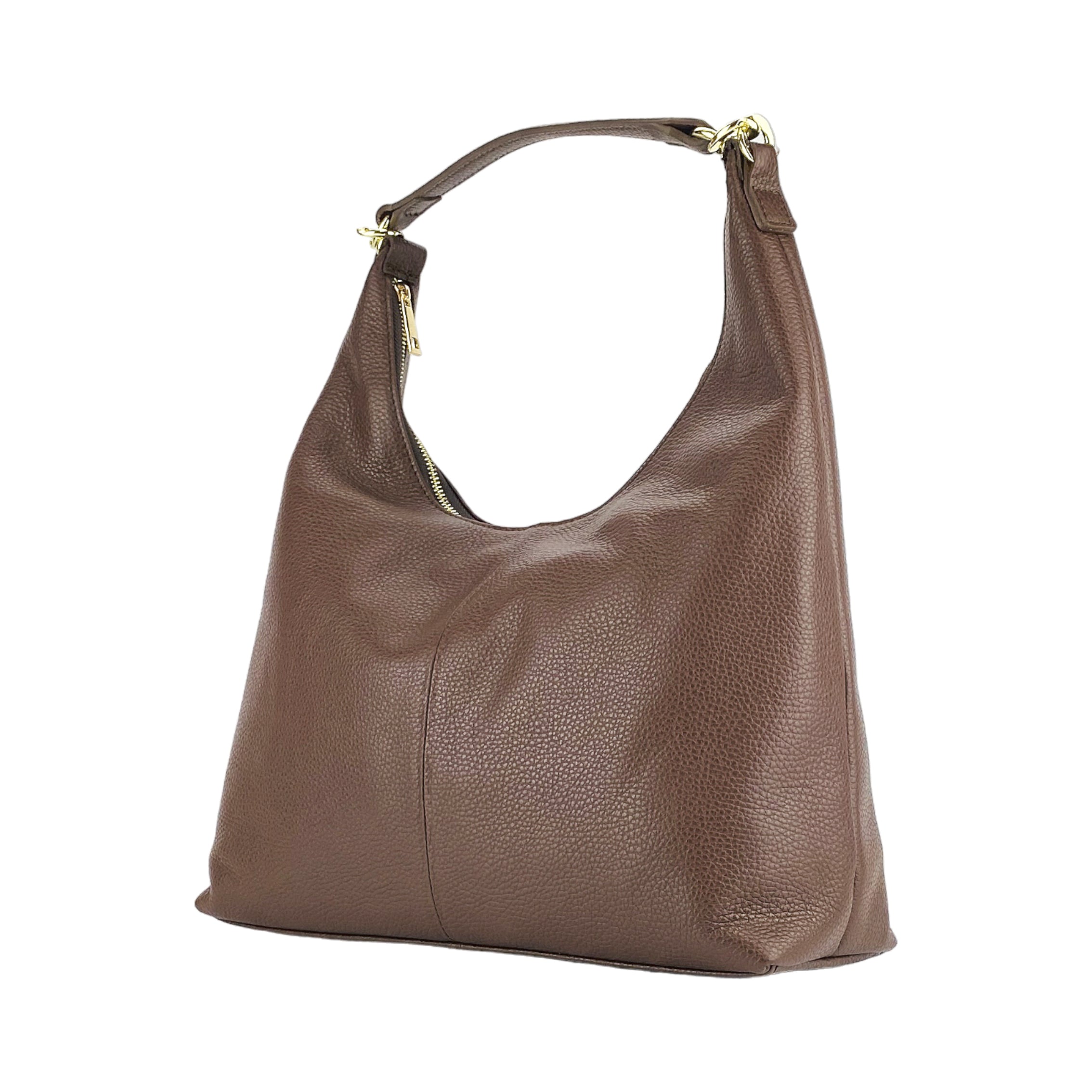 Weiche Damen Schultertasche aus echtem italienischem Leder in Schokoladenbraun – Renato Borzatta Design, mit abnehmbarem Schulterriemen und goldfarbenen Metallaccessoires, elegant und zeitlos"