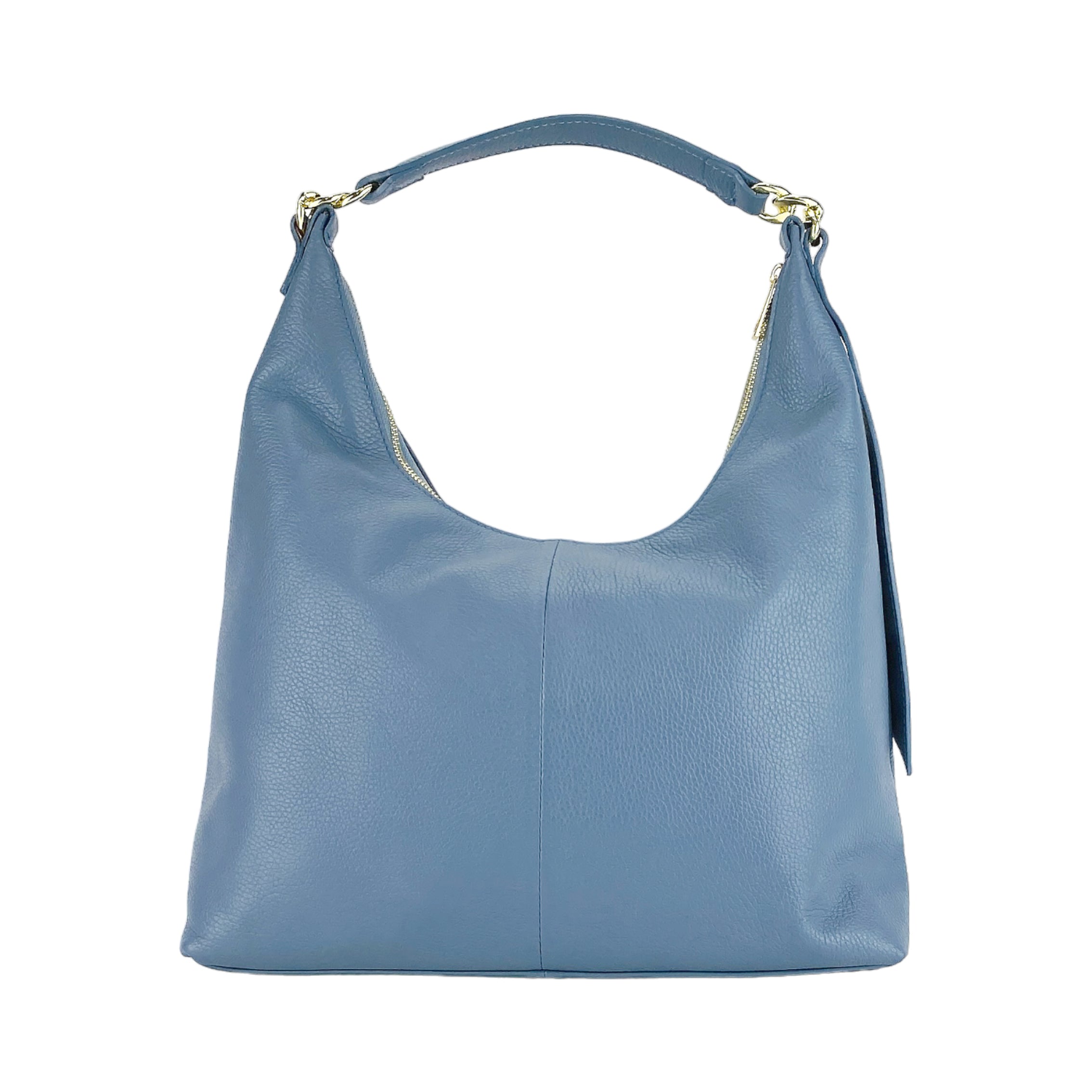 RB1017P | Women's Soft Shoulder Bag in Genuine Leather Made in Italy with Removable Shoulder Strap. Attachments with Shiny Gold Metal Snap Hooks - Color: Air Force Blue - Dimensions: 36 x 40 x 13 cm-2