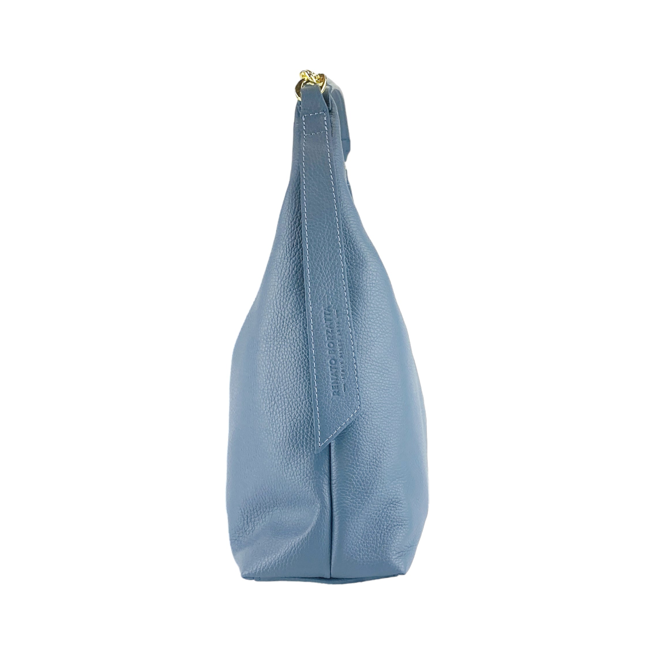 RB1017P | Women's Soft Shoulder Bag in Genuine Leather Made in Italy with Removable Shoulder Strap. Attachments with Shiny Gold Metal Snap Hooks - Color: Air Force Blue - Dimensions: 36 x 40 x 13 cm-3
