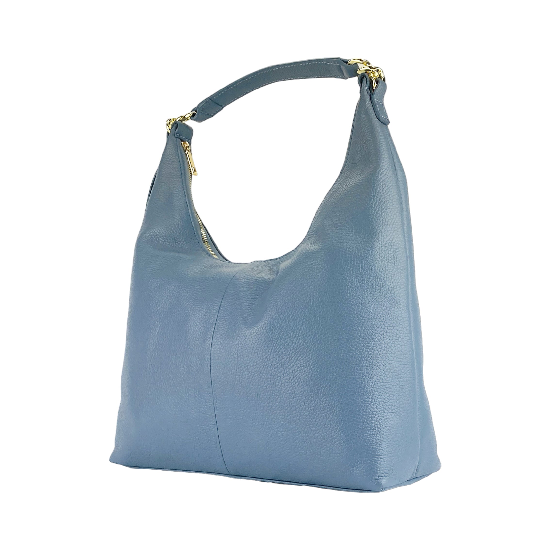 RB1017P | Women's Soft Shoulder Bag in Genuine Leather Made in Italy with Removable Shoulder Strap. Attachments with Shiny Gold Metal Snap Hooks - Color: Air Force Blue - Dimensions: 36 x 40 x 13 cm-4