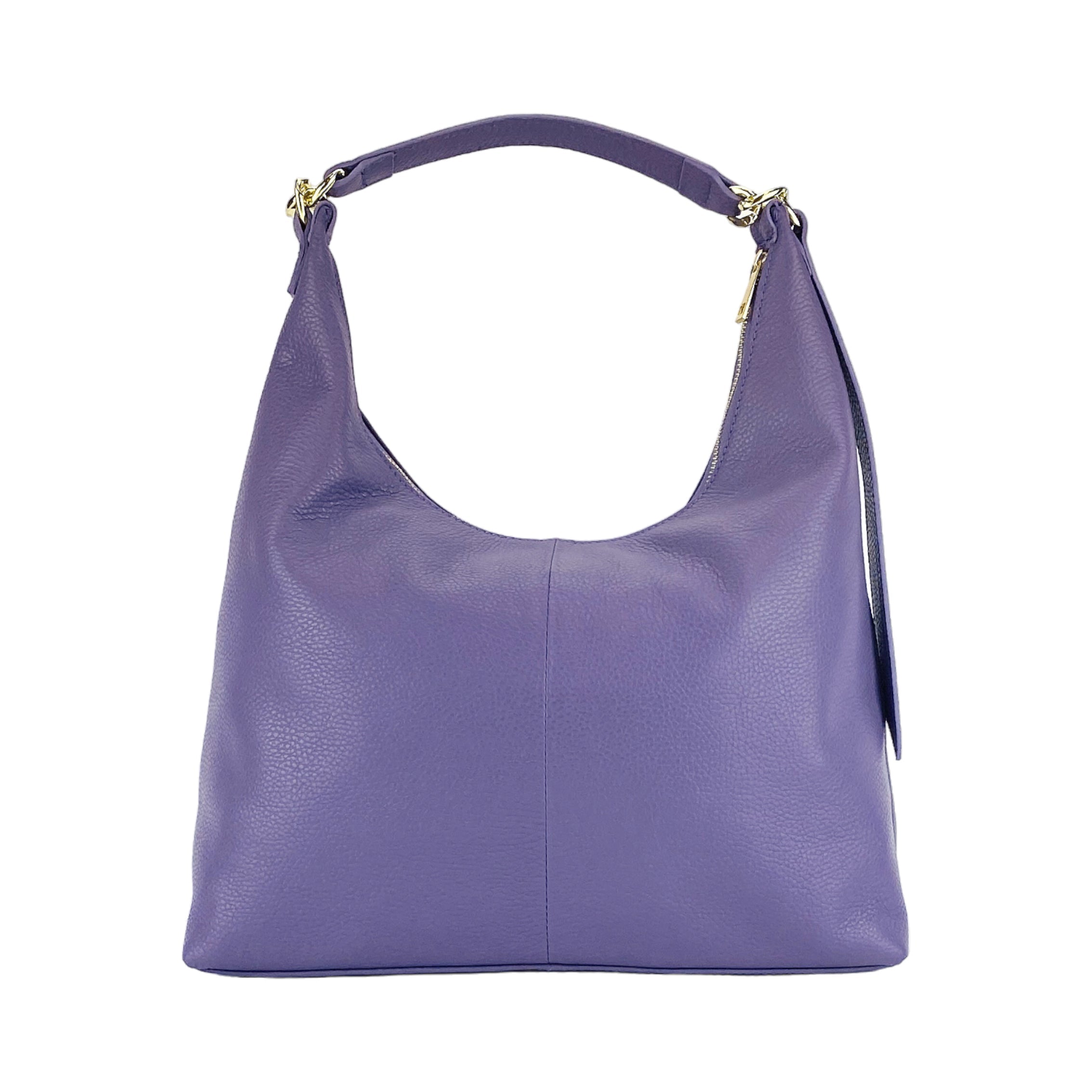 RB1017Y | Women's Soft Shoulder Bag in Genuine Leather Made in Italy with Removable Shoulder Strap. Attachments with Shiny Gold Metal Snap Hooks - Color: Purple - Dimensions: 36 x 40 x 13 cm-2
