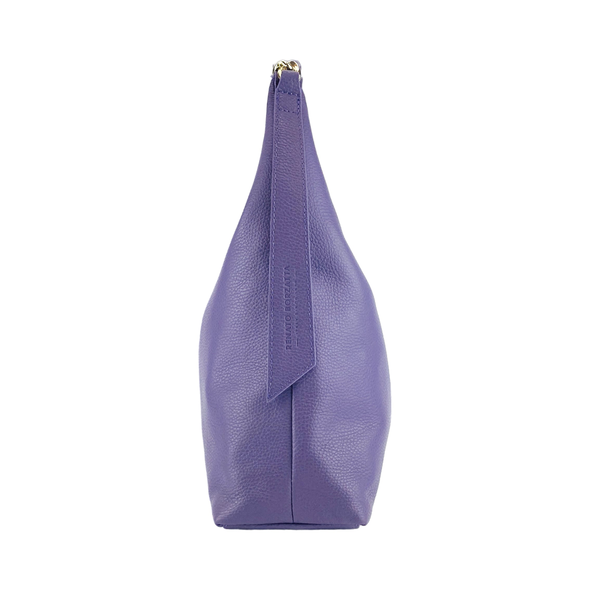 RB1017Y | Women's Soft Shoulder Bag in Genuine Leather Made in Italy with Removable Shoulder Strap. Attachments with Shiny Gold Metal Snap Hooks - Color: Purple - Dimensions: 36 x 40 x 13 cm-3