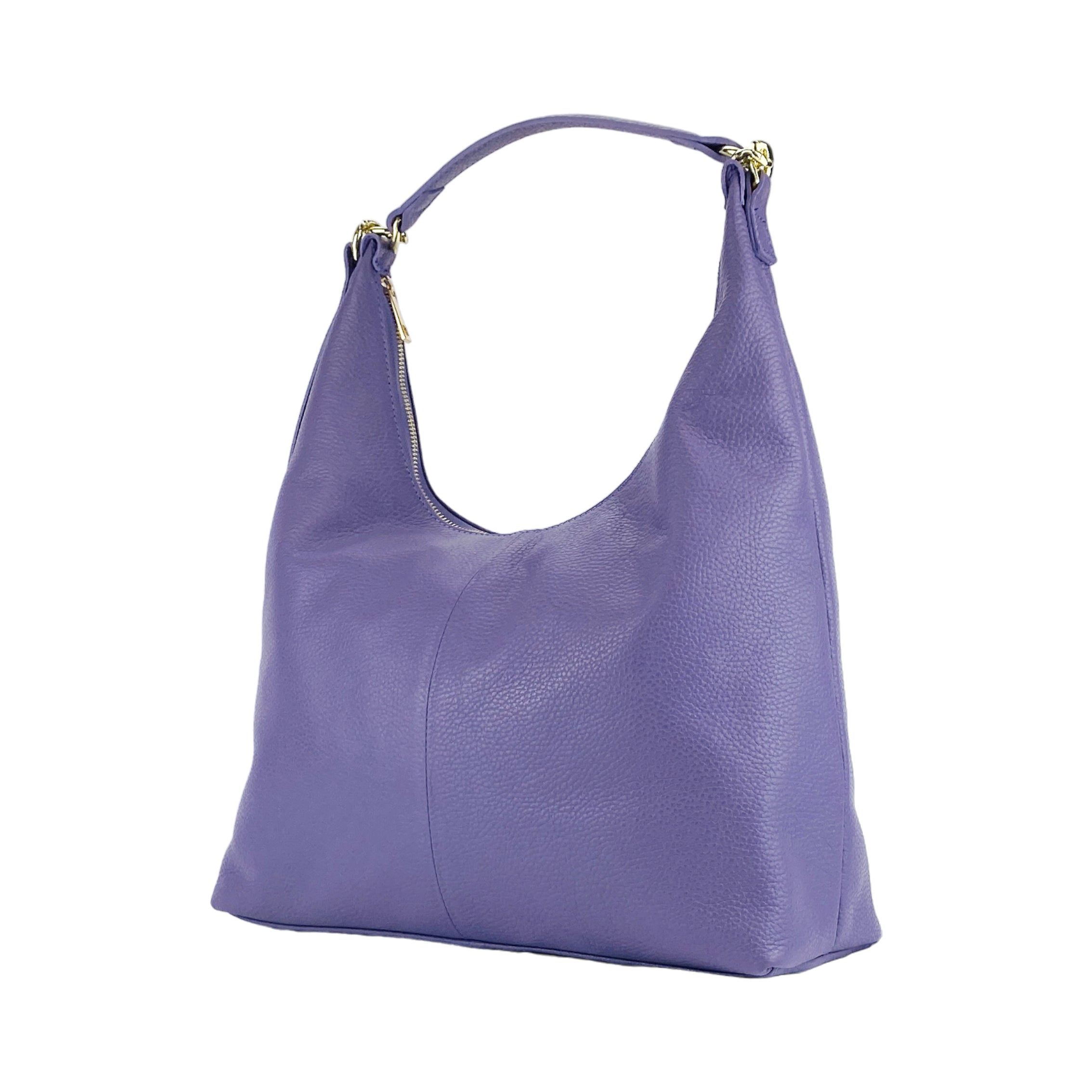 RB1017Y | Women's Soft Shoulder Bag in Genuine Leather Made in Italy with Removable Shoulder Strap. Attachments with Shiny Gold Metal Snap Hooks - Color: Purple - Dimensions: 36 x 40 x 13 cm-4