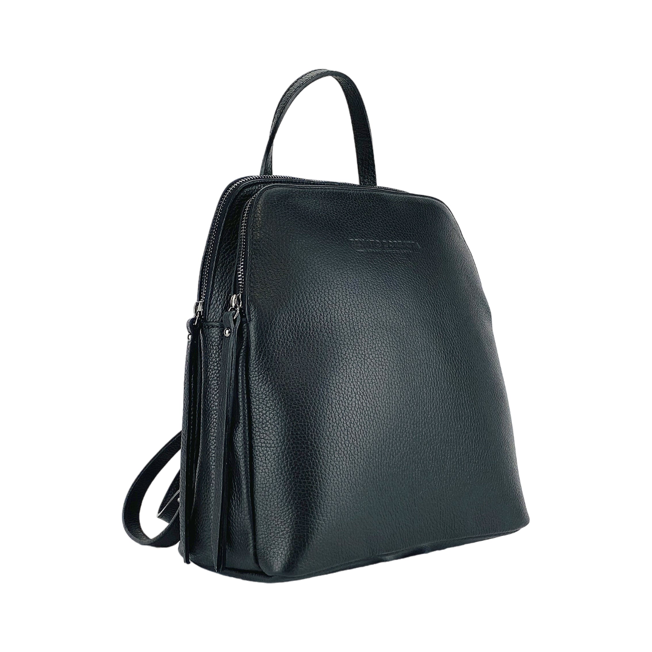 Italienischer Damen Lederrucksack Schwarz – Echtleder Rucksack Made in Italy, doppio scomparto, elegante & handgefertigt