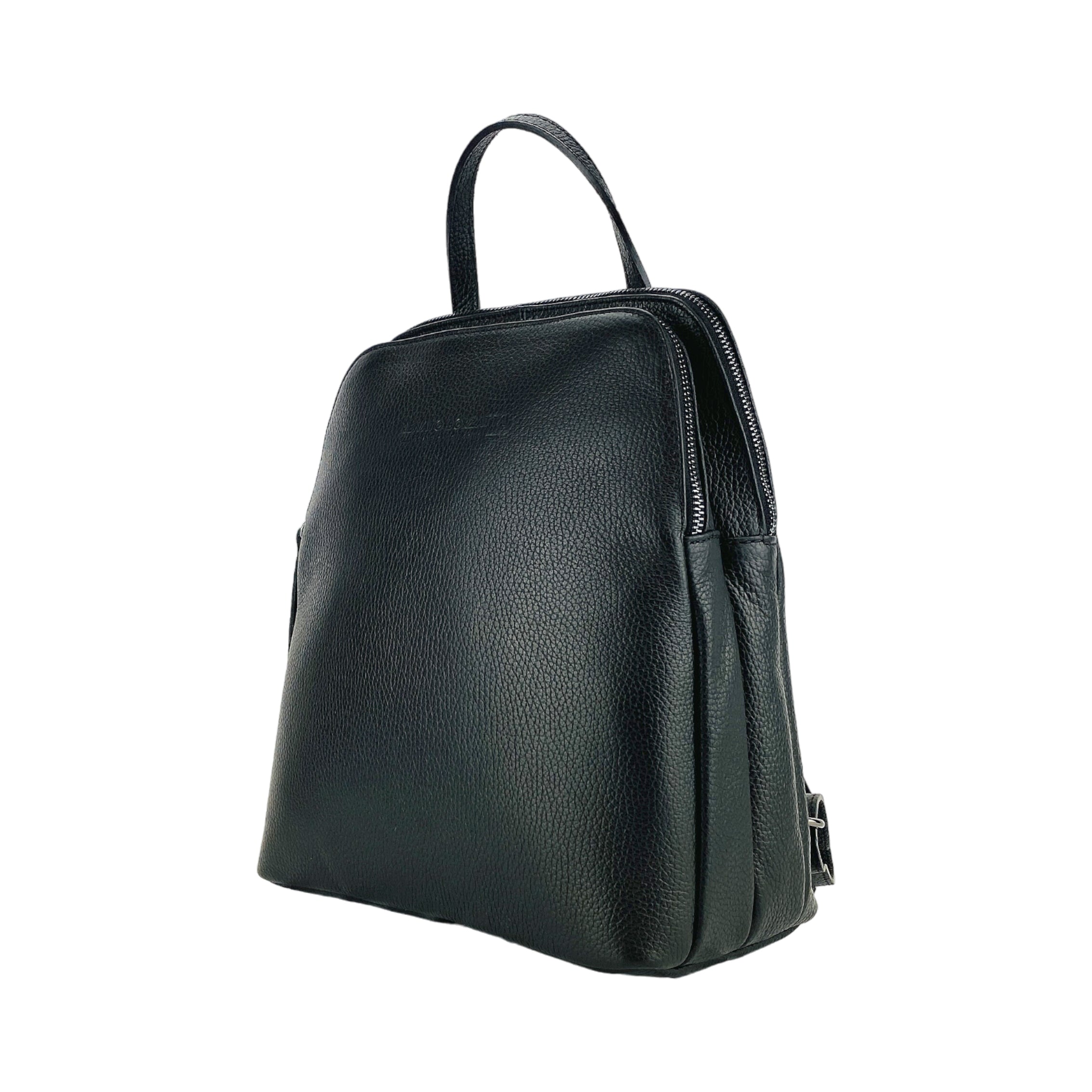 Italienischer Damen Lederrucksack Schwarz – Echtleder Rucksack Made in Italy, doppio scomparto, elegante & handgefertigt