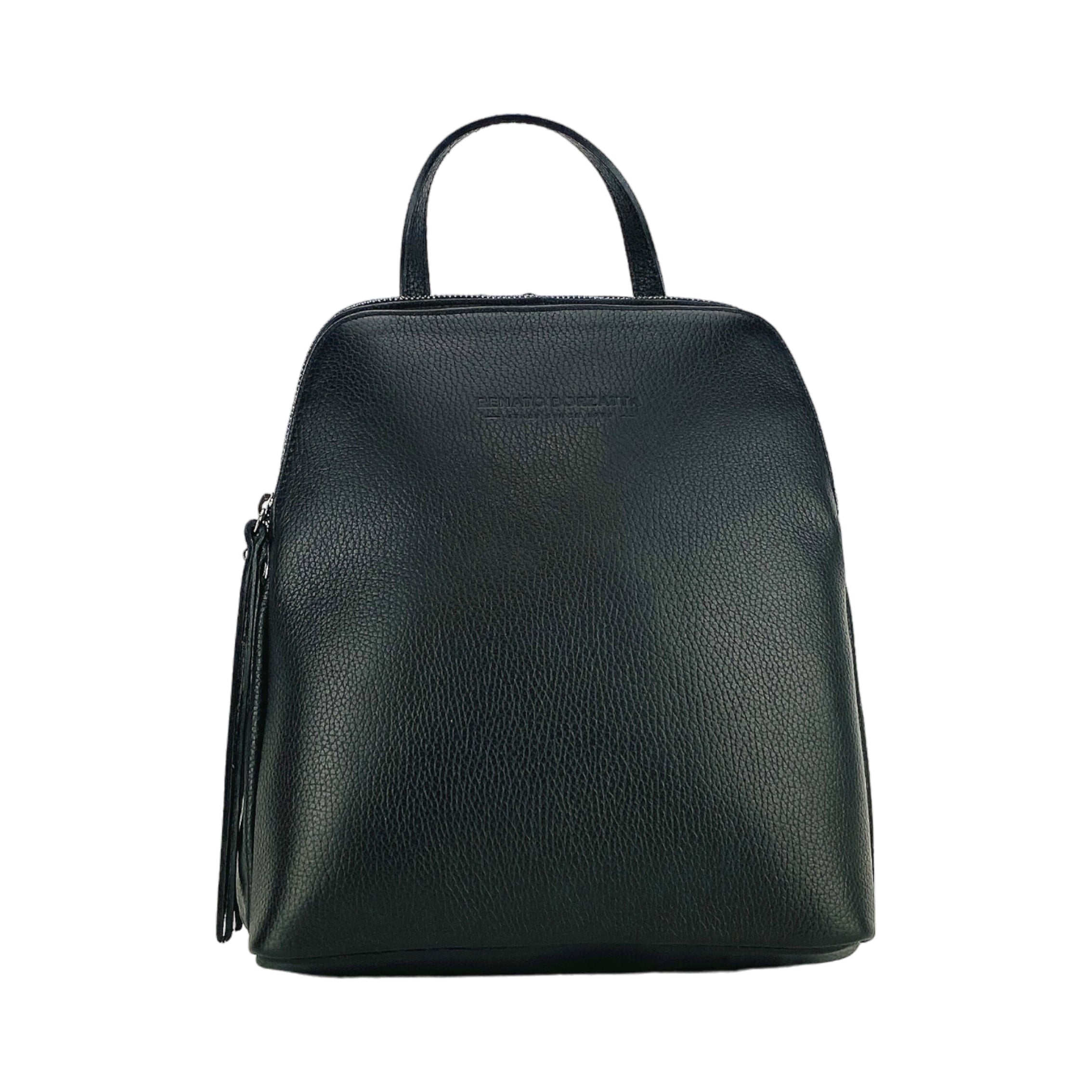 Italienischer Damen Lederrucksack Schwarz – Echtleder Rucksack Made in Italy, doppio scomparto, elegante & handgefertigt