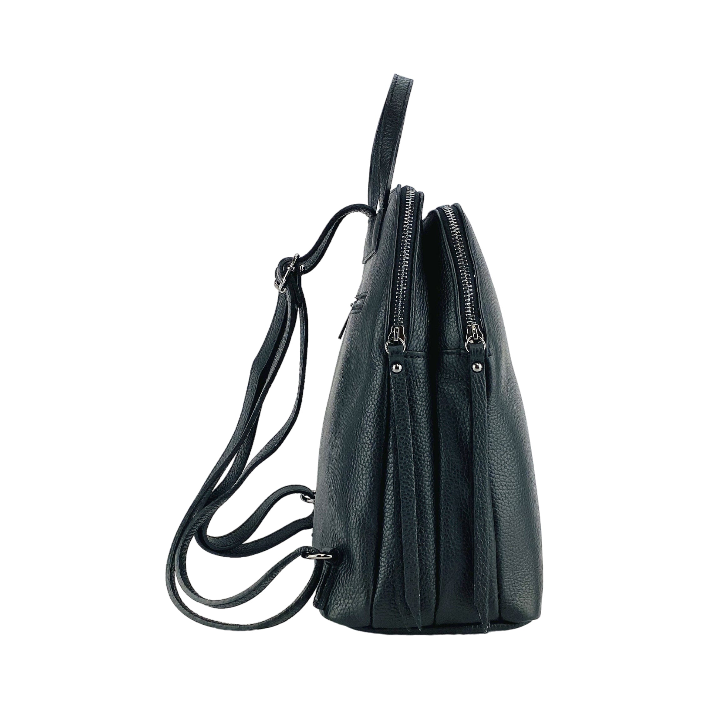 Italienischer Damen Lederrucksack Schwarz – Echtleder Rucksack Made in Italy, doppio scomparto, elegante & handgefertigt