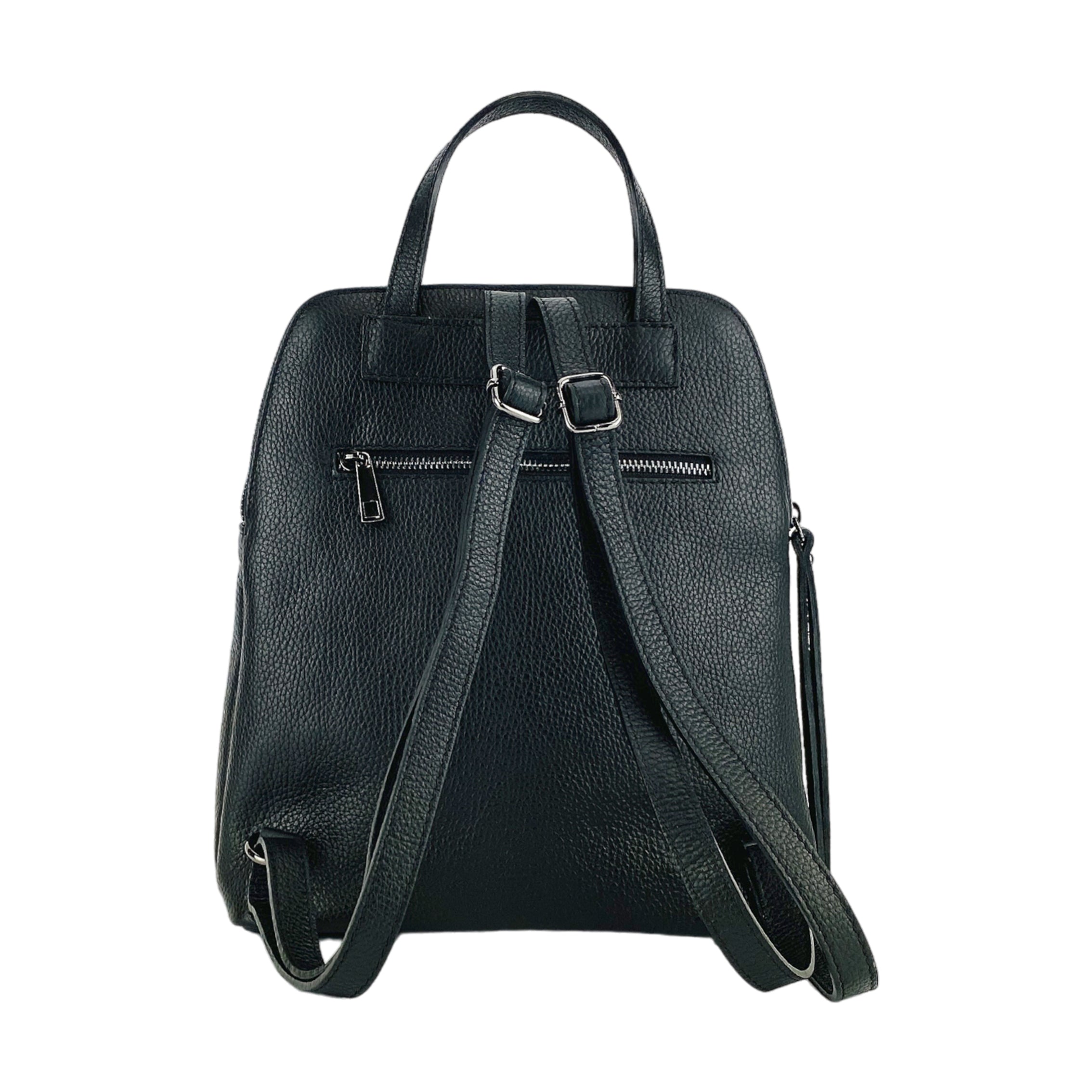 Italienischer Damen Lederrucksack Schwarz – Echtleder Rucksack Made in Italy, doppio scomparto, elegante & handgefertigt