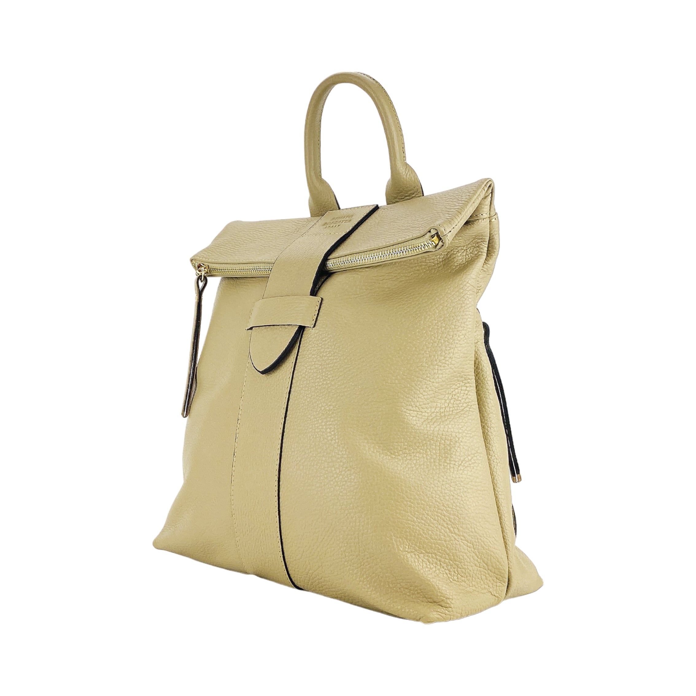 RB1021AL | Women's Soft Genuine Leather Backpack Made in Italy with Adjustable Shoulder Straps. Zipper and Polished Gold Metal Accessories - Beige Color - Dimensions: 30 x 34 x 10.5 cm-1