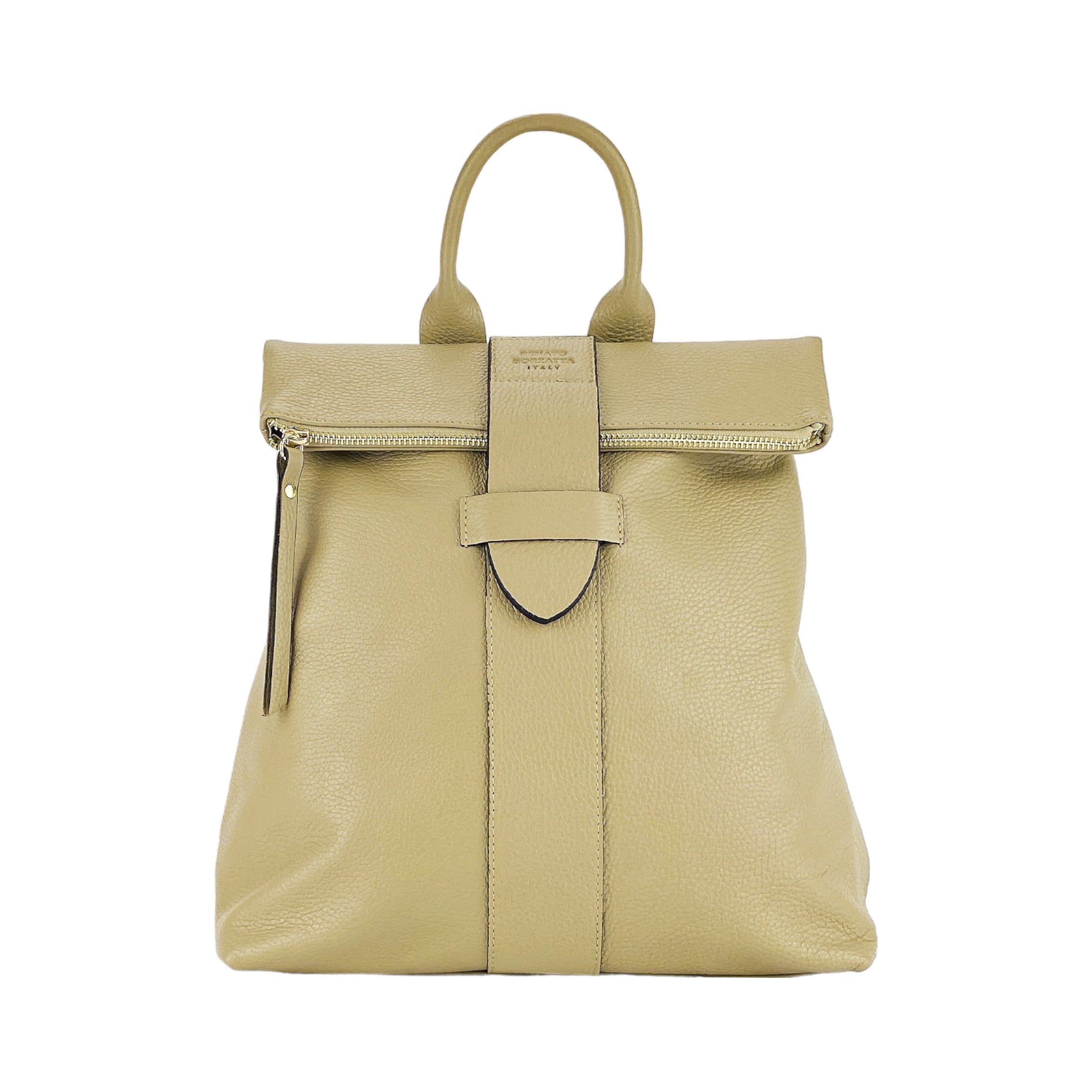 RB1021AL | Women's Soft Genuine Leather Backpack Made in Italy with Adjustable Shoulder Straps. Zipper and Polished Gold Metal Accessories - Beige Color - Dimensions: 30 x 34 x 10.5 cm-2
