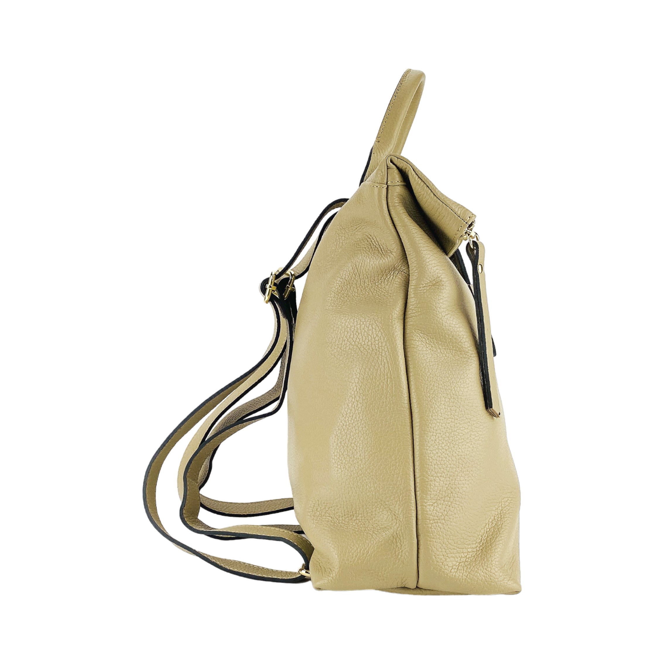 RB1021AL | Women's Soft Genuine Leather Backpack Made in Italy with Adjustable Shoulder Straps. Zipper and Polished Gold Metal Accessories - Beige Color - Dimensions: 30 x 34 x 10.5 cm-3