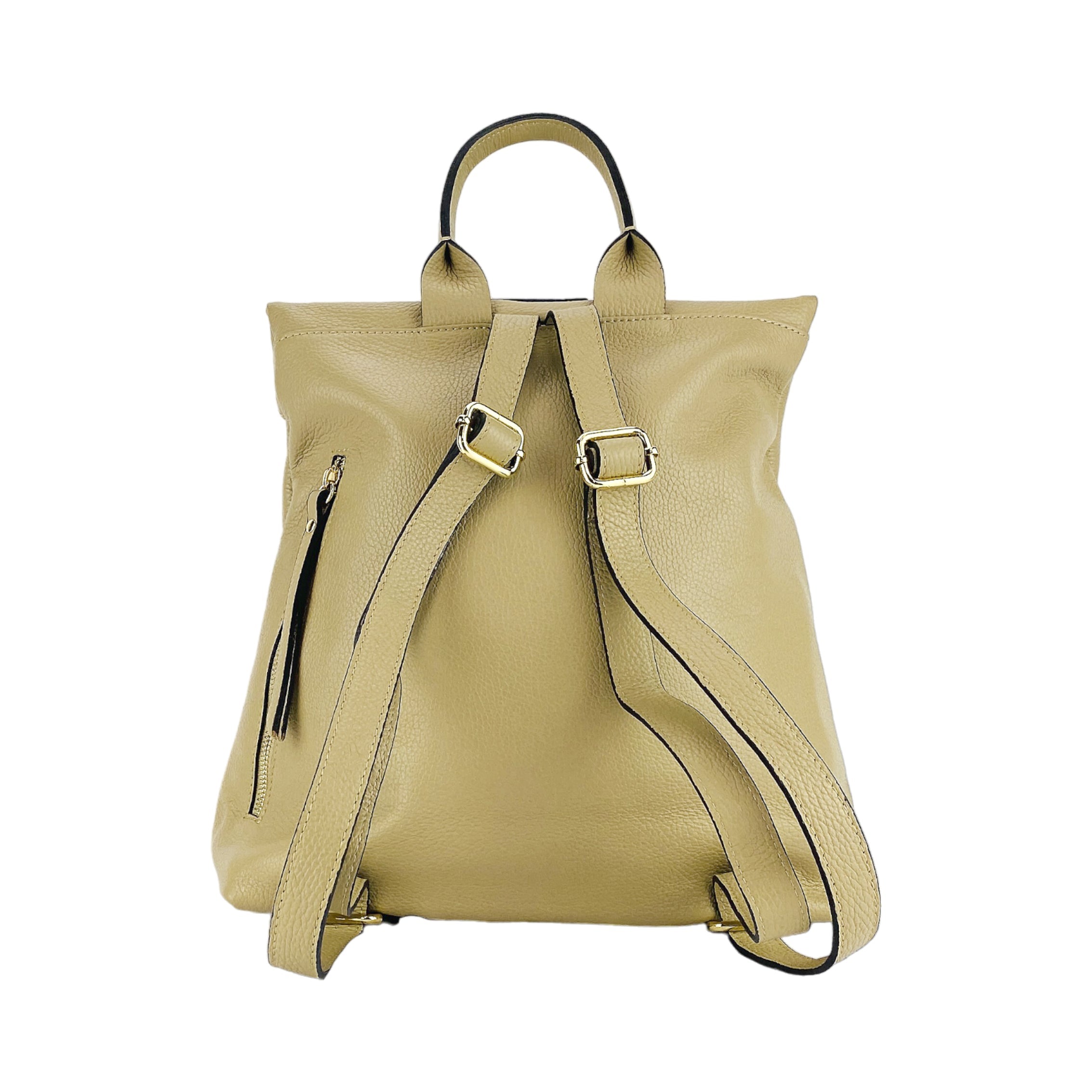 RB1021AL | Women's Soft Genuine Leather Backpack Made in Italy with Adjustable Shoulder Straps. Zipper and Polished Gold Metal Accessories - Beige Color - Dimensions: 30 x 34 x 10.5 cm-4