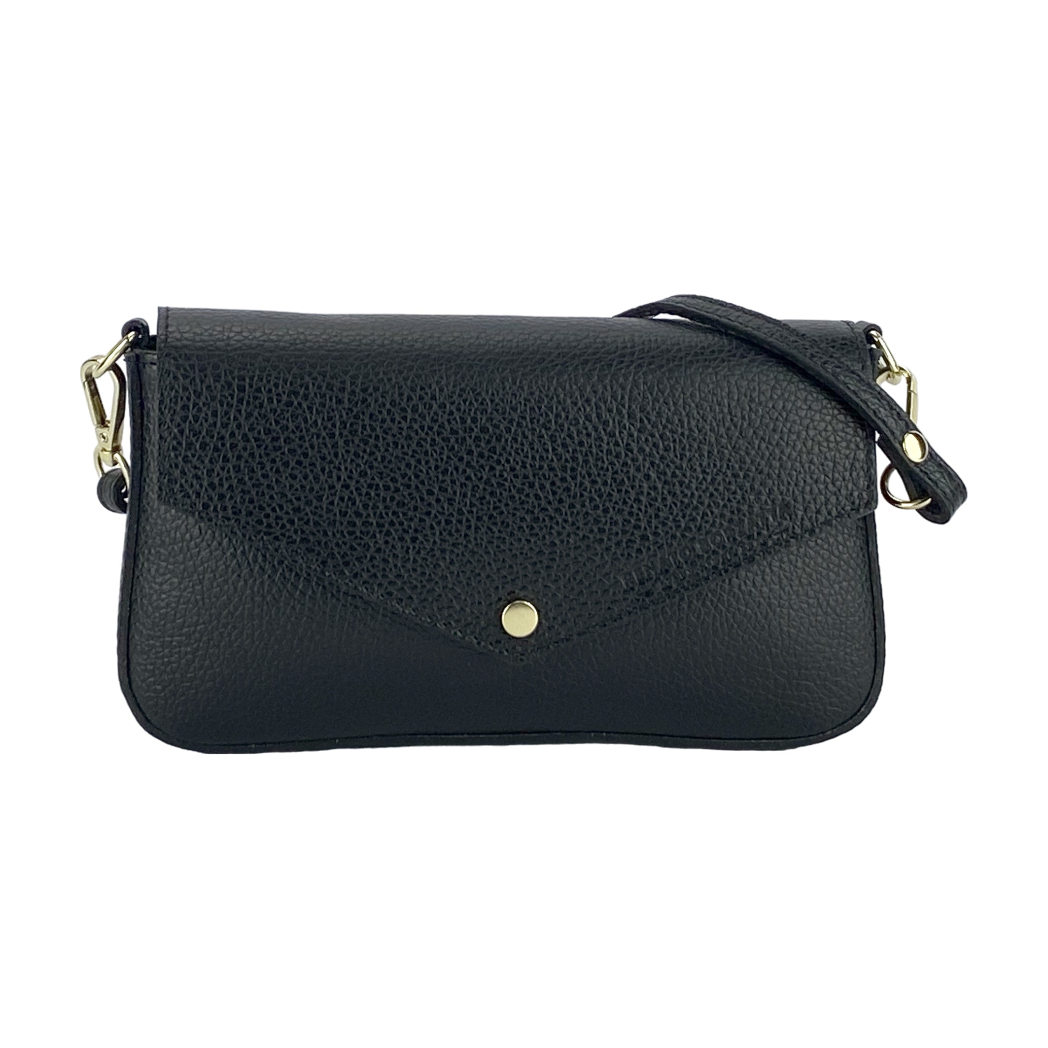 Schultertasche Damen Leder Made in Italy Schwarz Seitenansicht