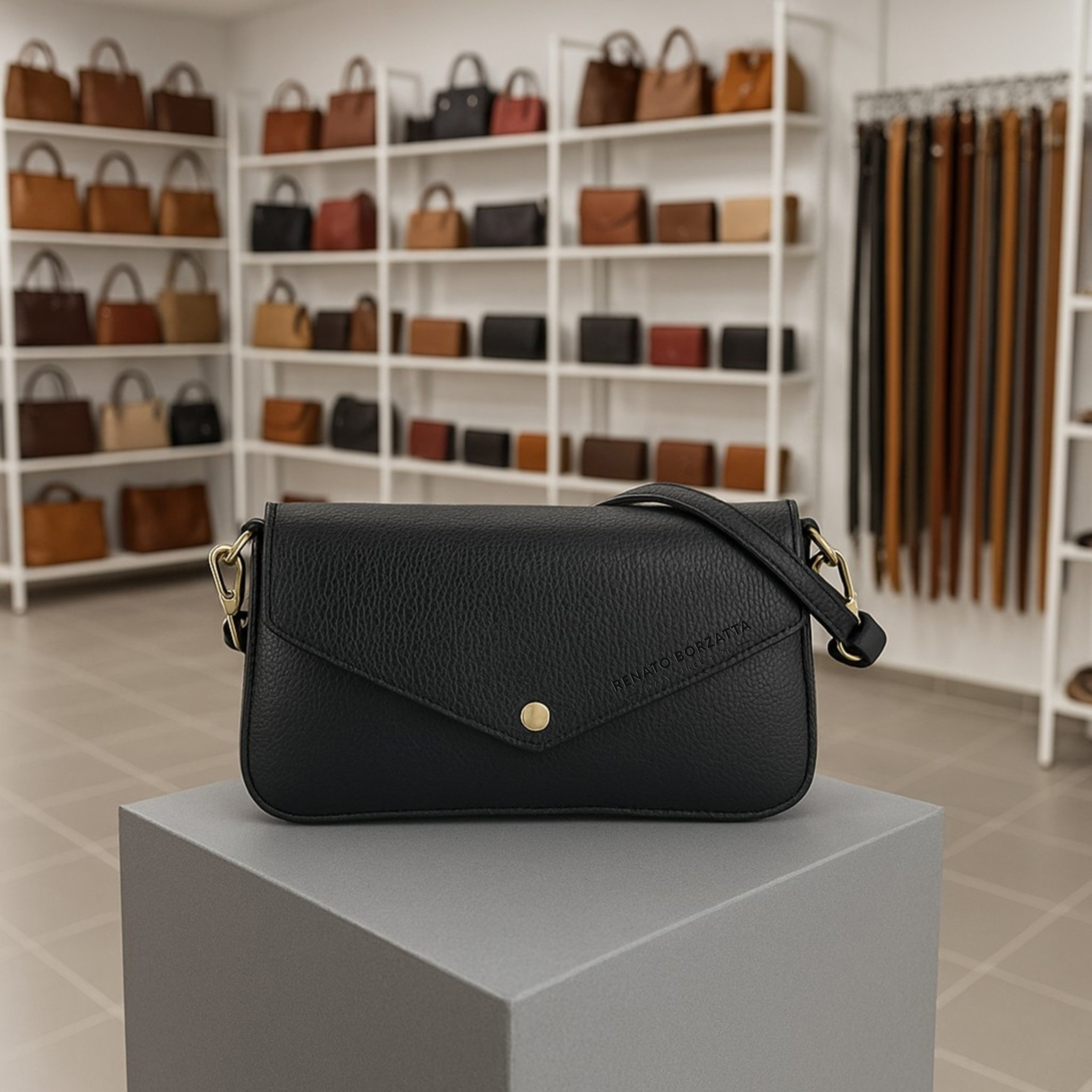 Kleine Damen Umhängetasche Schwarz Leder elegant Made in Italy
