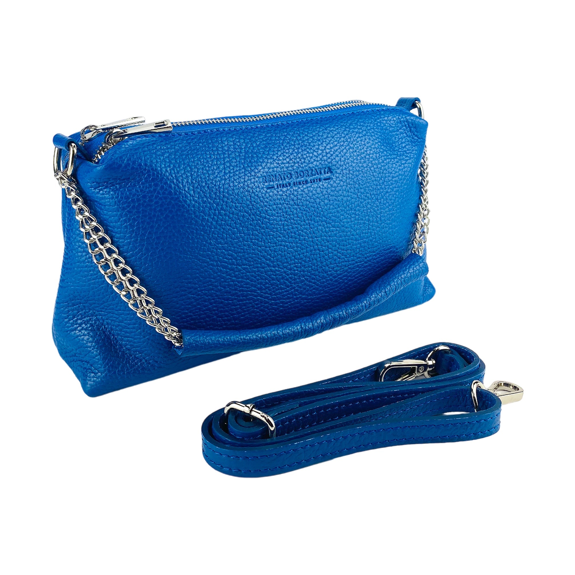talienische Damen Handtasche Leder Blau – Vorderansicht, handgefertigt in Italien, Royalblau Echtleder