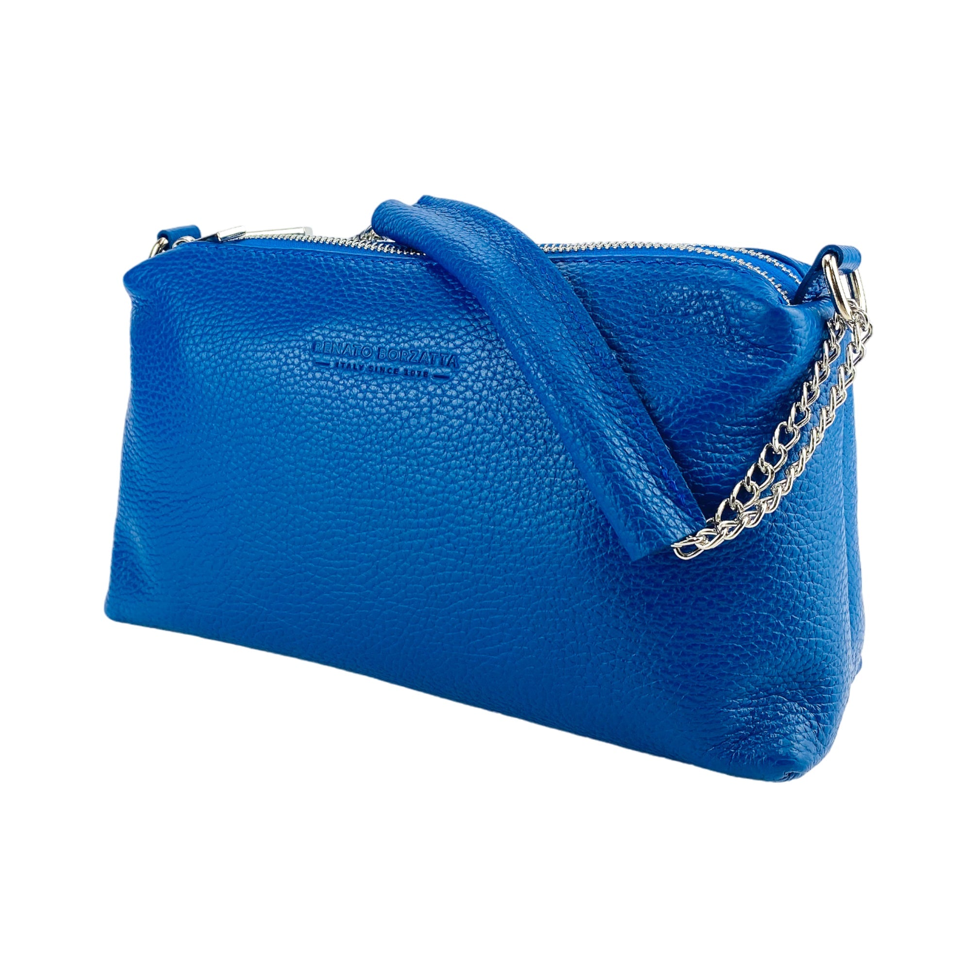 Echtleder Handtasche Damen Royalblau – Doppelreißverschluss, elegantes italienisches Design