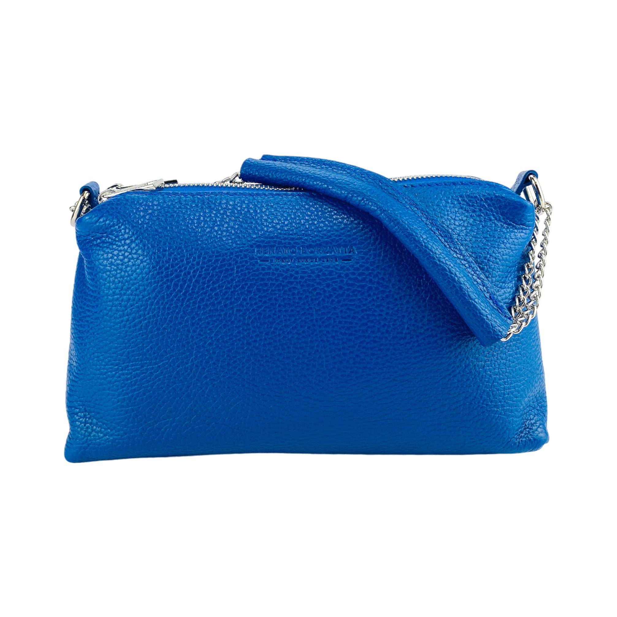 Echtleder Handtasche Damen Royalblau – Doppelreißverschluss, elegantes italienisches Design