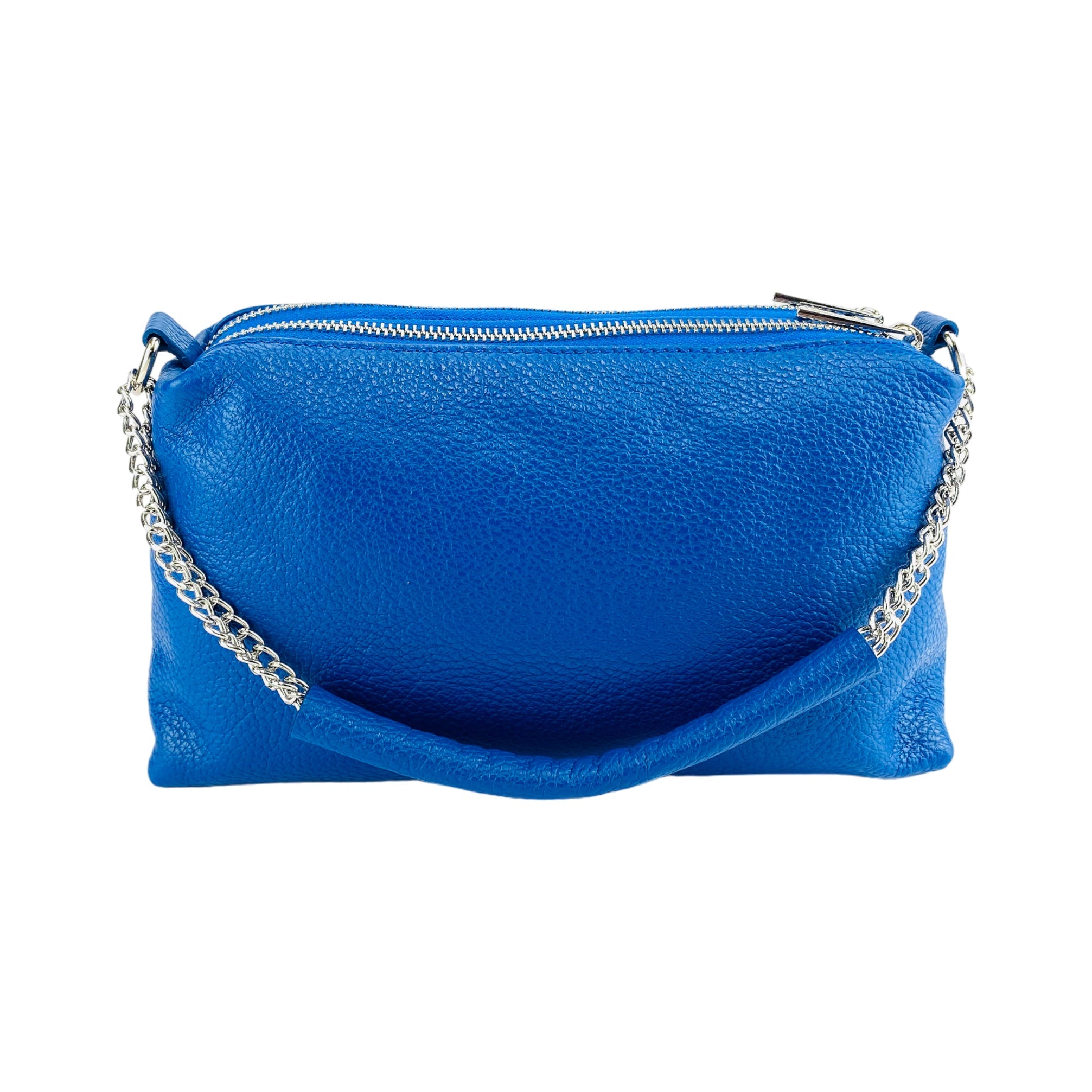 Echtleder Handtasche Damen Royalblau – Doppelreißverschluss, elegantes italienisches Design