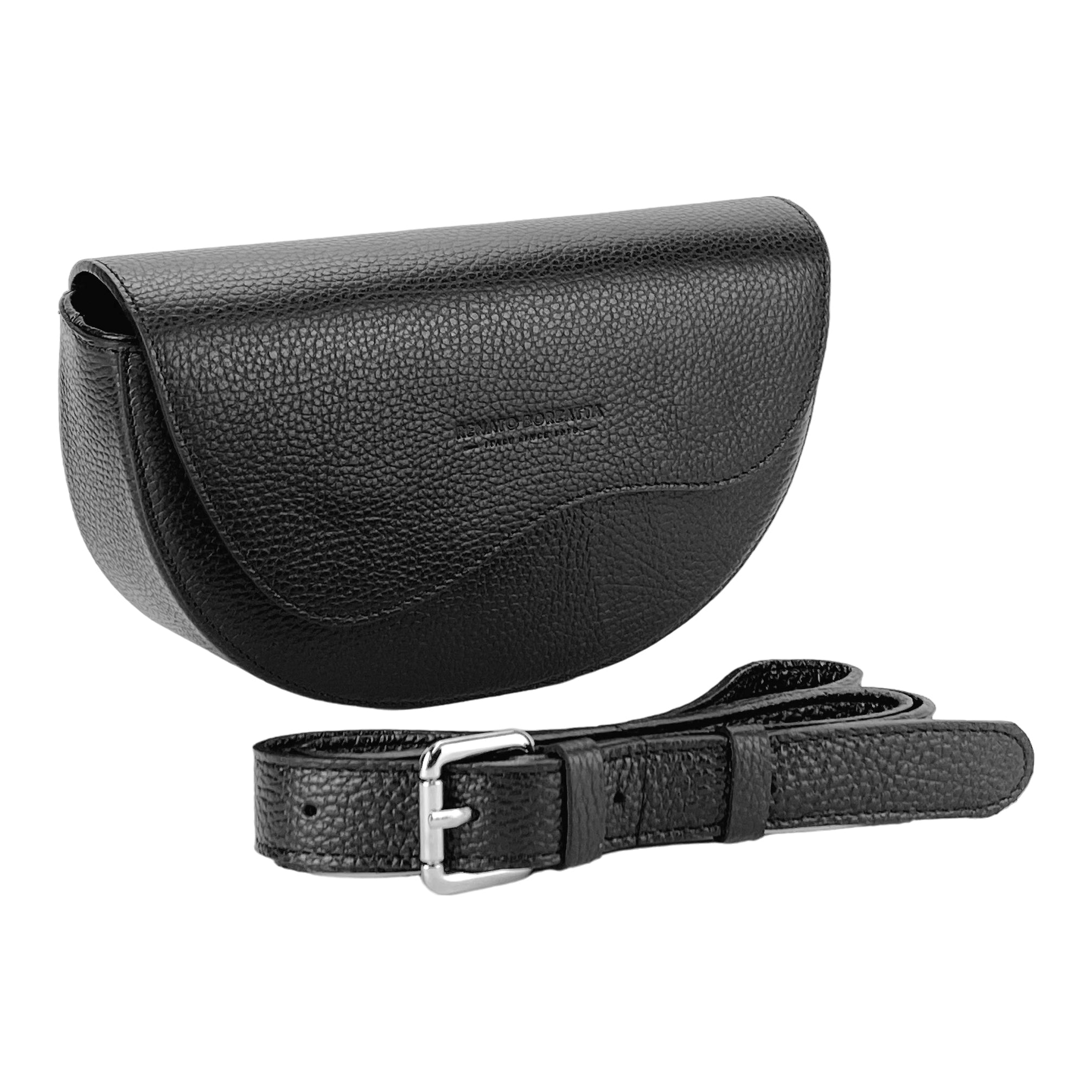 RB1027A | Borsa Donna a Bandoliera stondata in Vera Pelle Made in Italy. Tracolla removibile e regolabile in pelle. Accessori Nickel Lucido - Colore Nero - Dimensioni: cm 25 x 15 x 9-0
