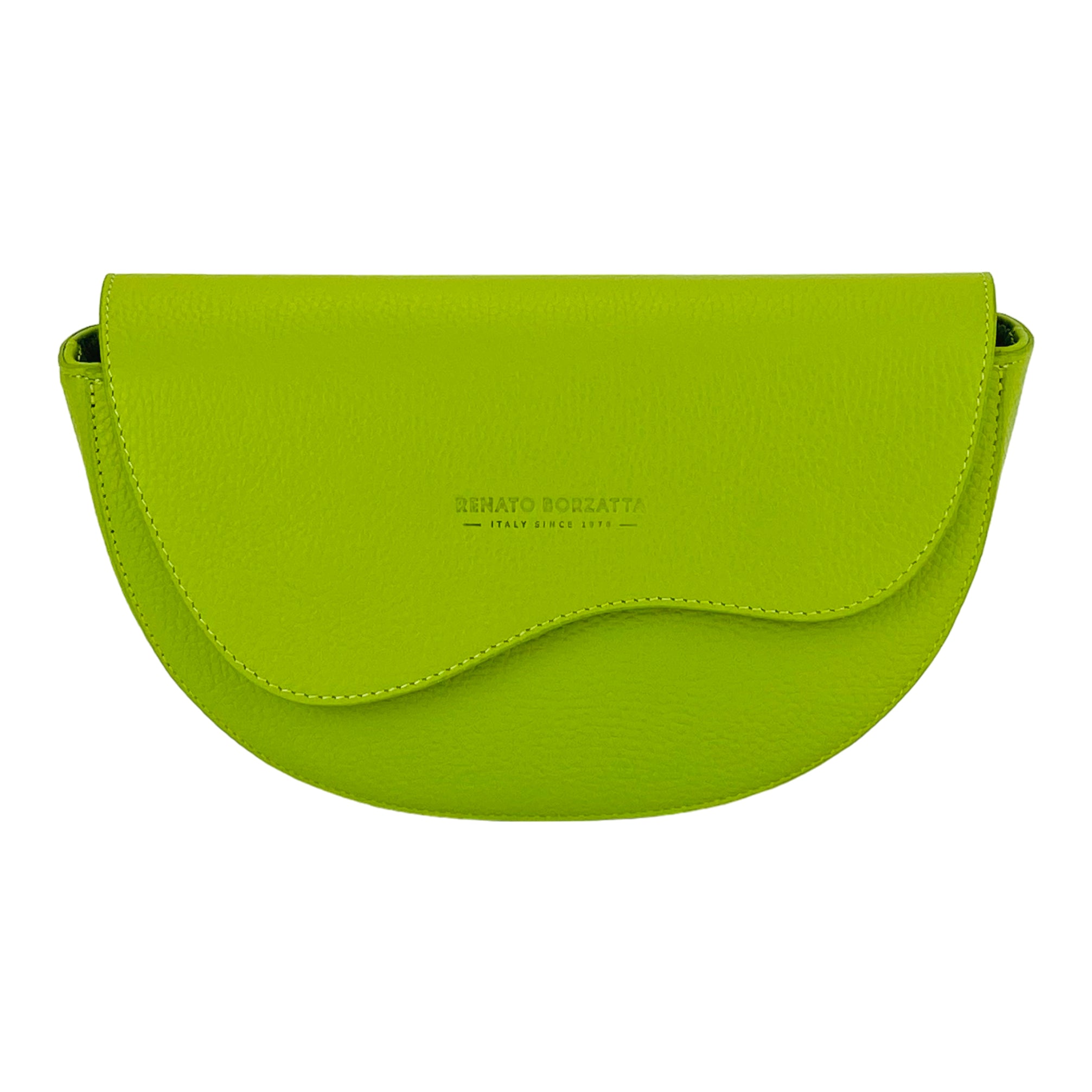 RB1027AD | Borsa Donna a Bandoliera stondata in Vera Pelle Made in Italy. Tracolla removibile e regolabile in pelle. Accessori Nickel Lucido - Colore Lime - Dimensioni: cm 25 x 15 x 9-1