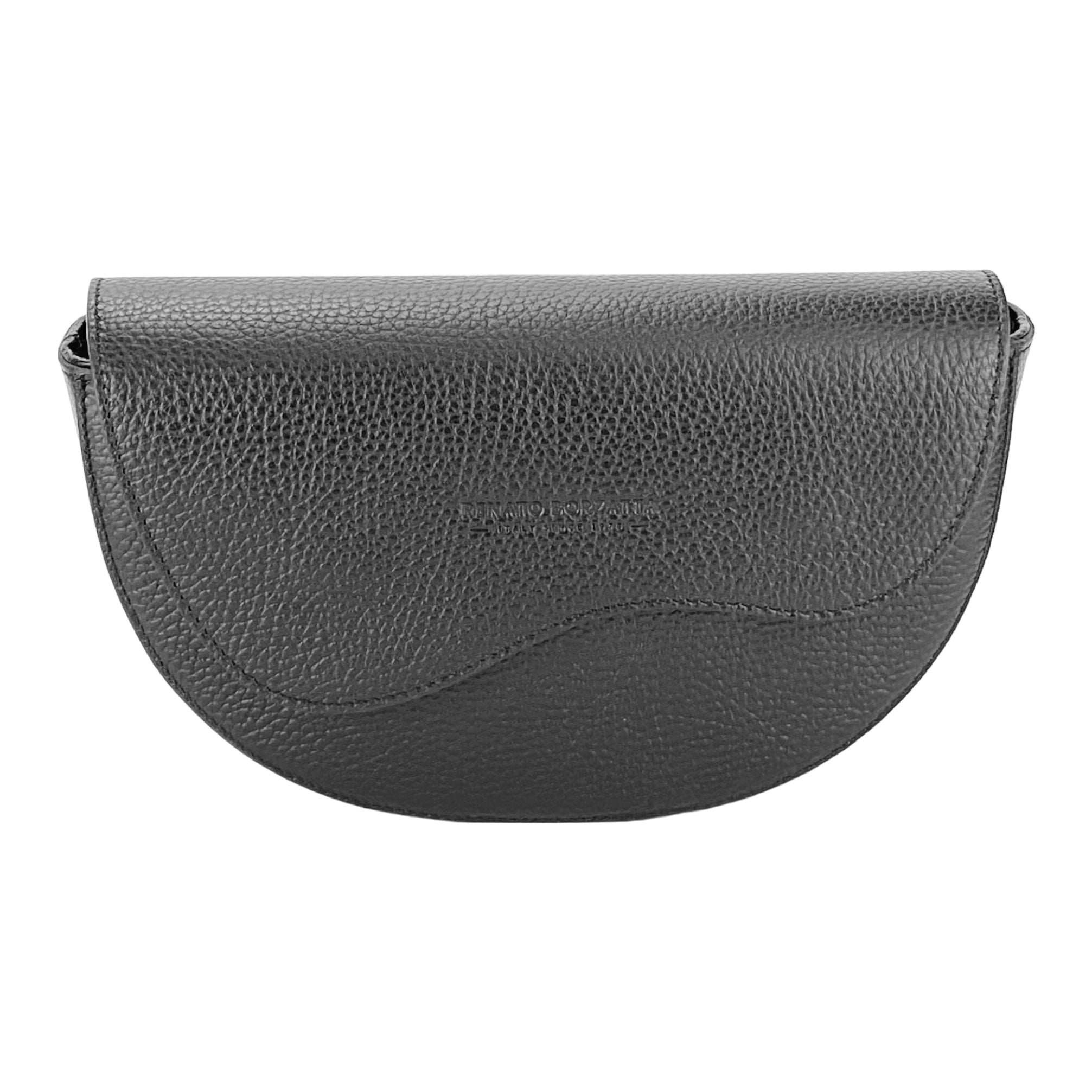 RB1027A | Borsa Donna a Bandoliera stondata in Vera Pelle Made in Italy. Tracolla removibile e regolabile in pelle. Accessori Nickel Lucido - Colore Nero - Dimensioni: cm 25 x 15 x 9-1