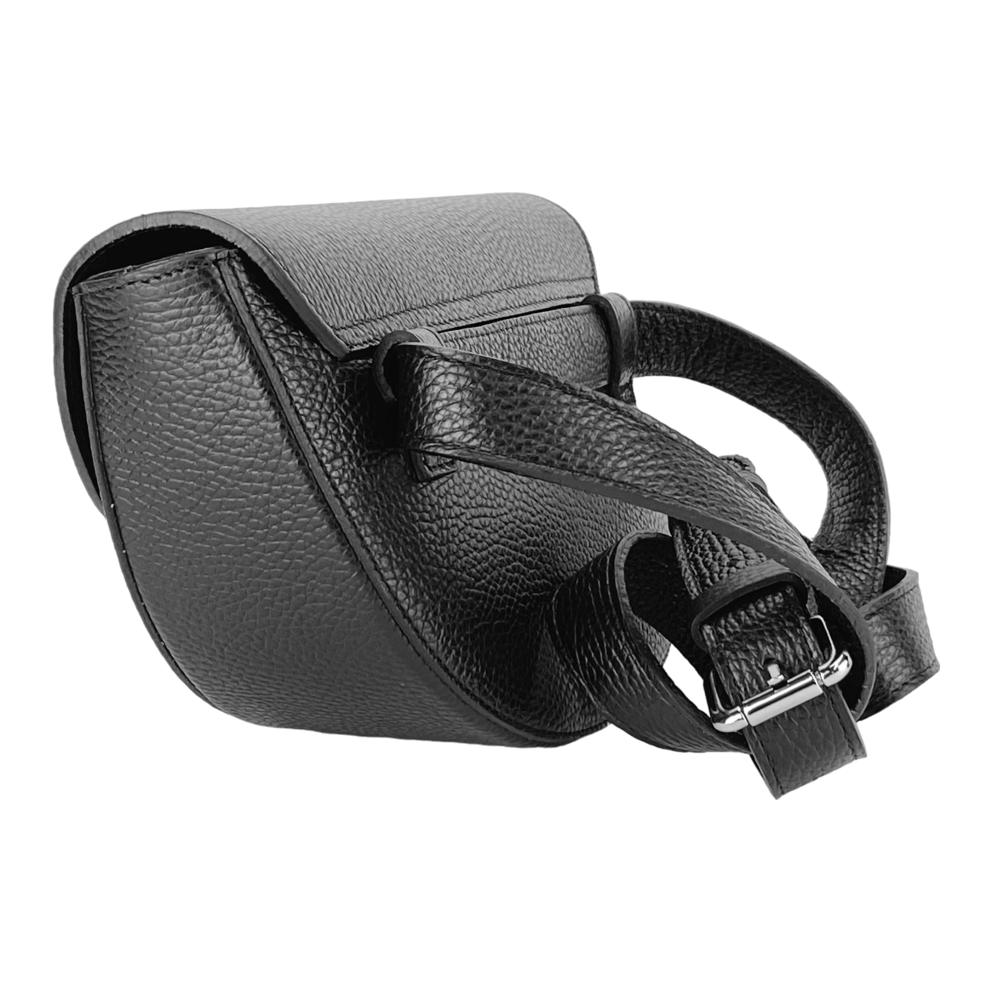 RB1027A | Borsa Donna a Bandoliera stondata in Vera Pelle Made in Italy. Tracolla removibile e regolabile in pelle. Accessori Nickel Lucido - Colore Nero - Dimensioni: cm 25 x 15 x 9-3