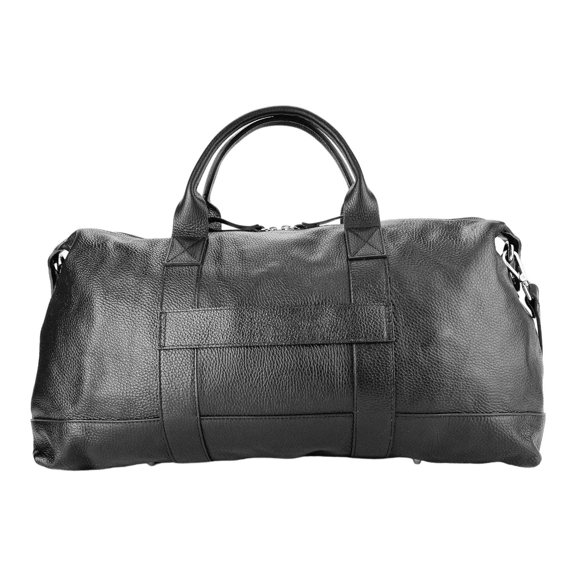 Italienische schwarze Leder Reisetasche für Herren & Damen – elegante Travel Bag mit abnehmbarem Schulterriemen, Reißverschluss und hochwertiger Verarbeitung, Made in Italy.