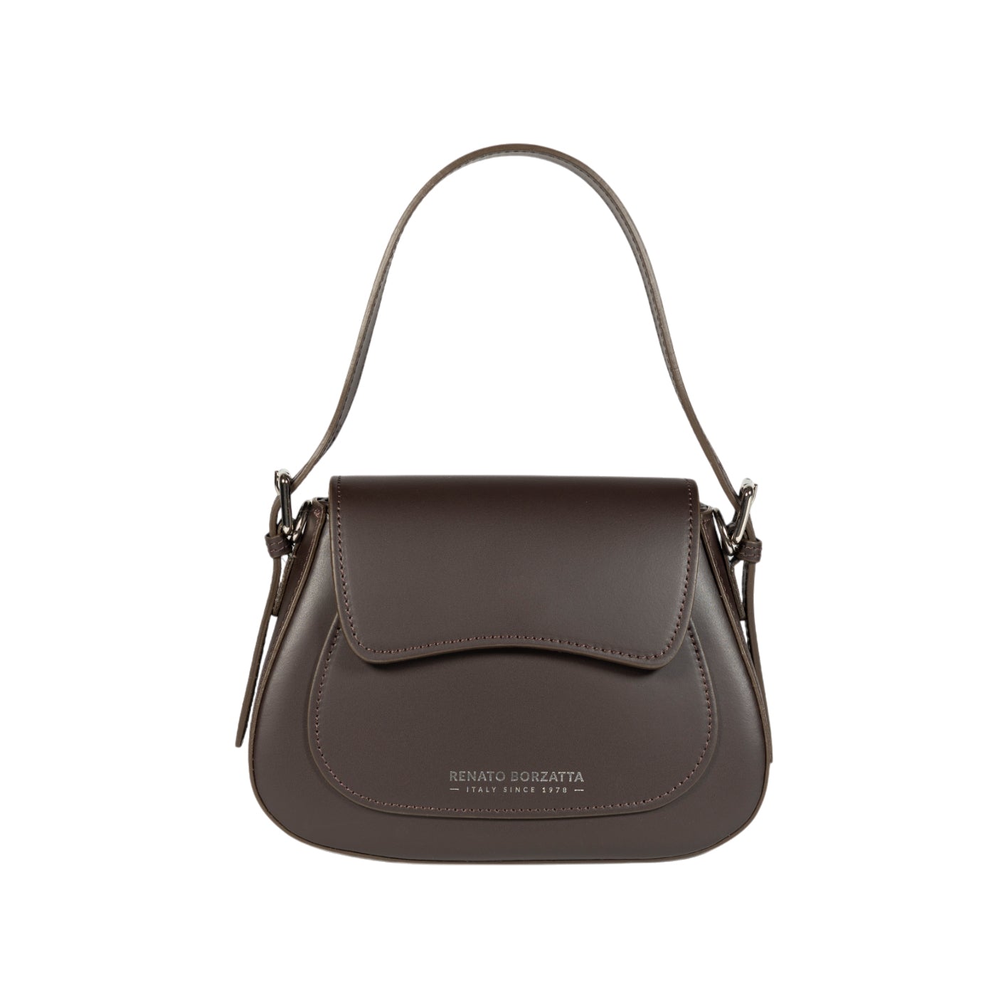 RB1030B | Borsa Donna a Spalla EMMA con pattina in Vera Pelle Made in Italy. Accessori in metallo Argento Lucido - Colore Testa Moro - Dimensioni: cm 24 x 18 x 9 + 14,5 (Luce manico)-0