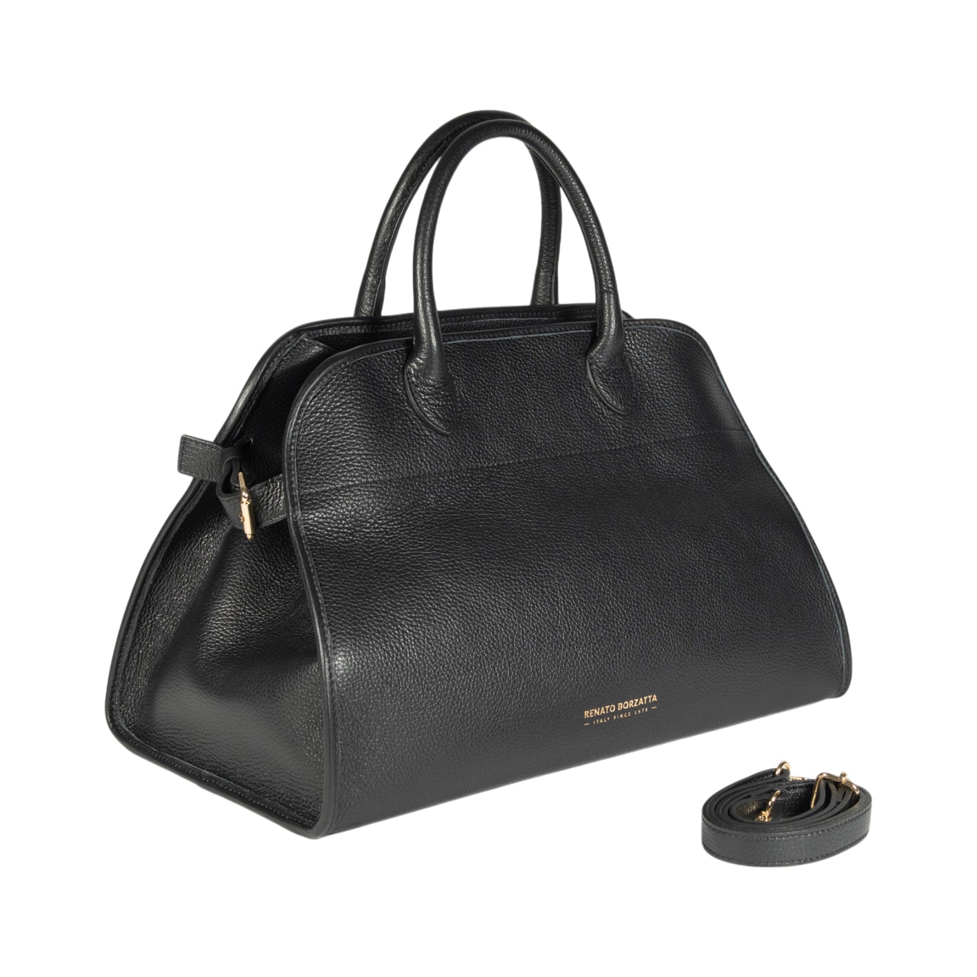 Italienische Damen Handtasche aus Echtleder – Modell Frida in Schwarz. Elegante Henkeltasche mit goldfarbenen Metall-Details, hochwertig handgefertigt in Italien.